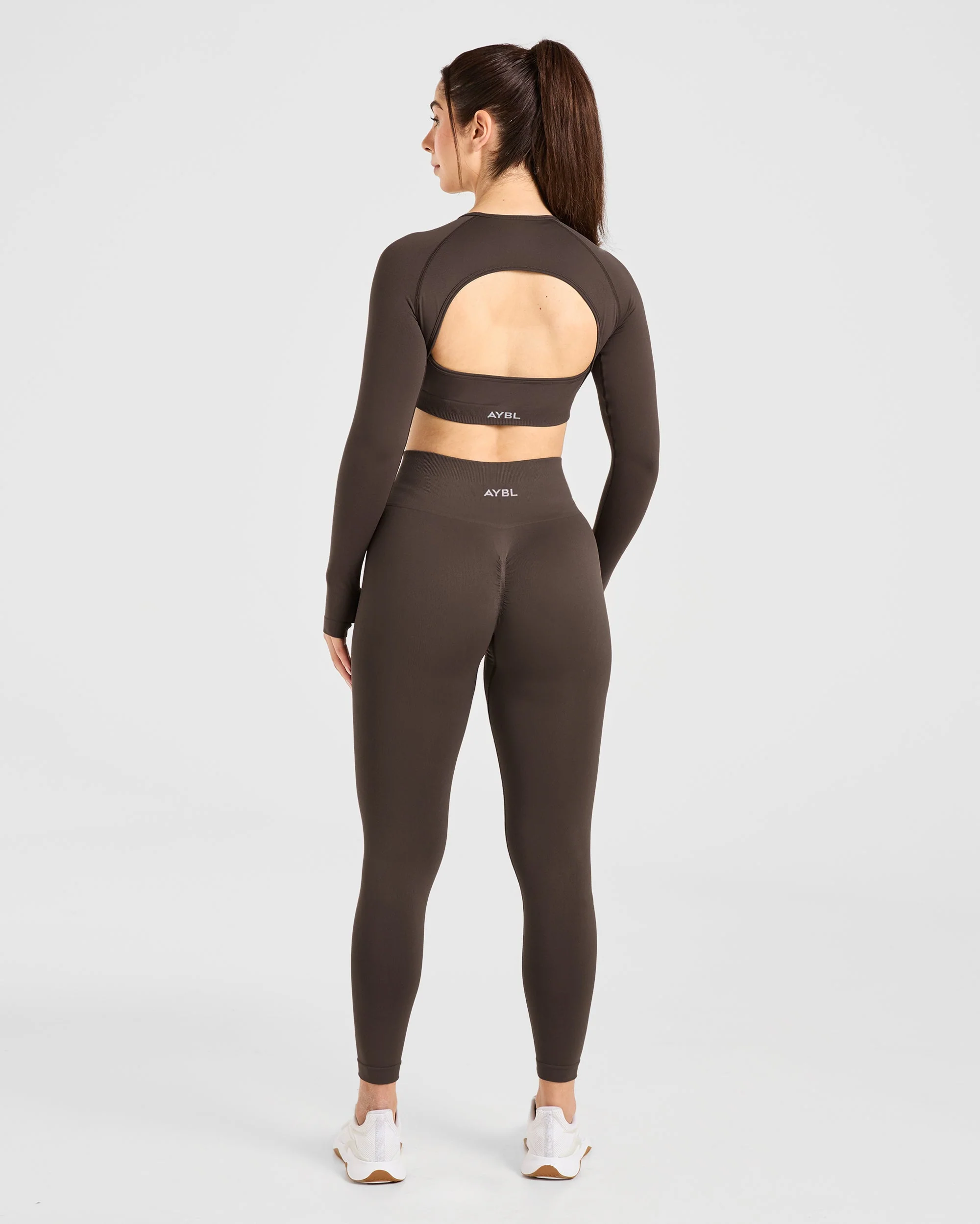 Power Seamless Long Sleeve Crop Top - Chestnut Brown - Image 4