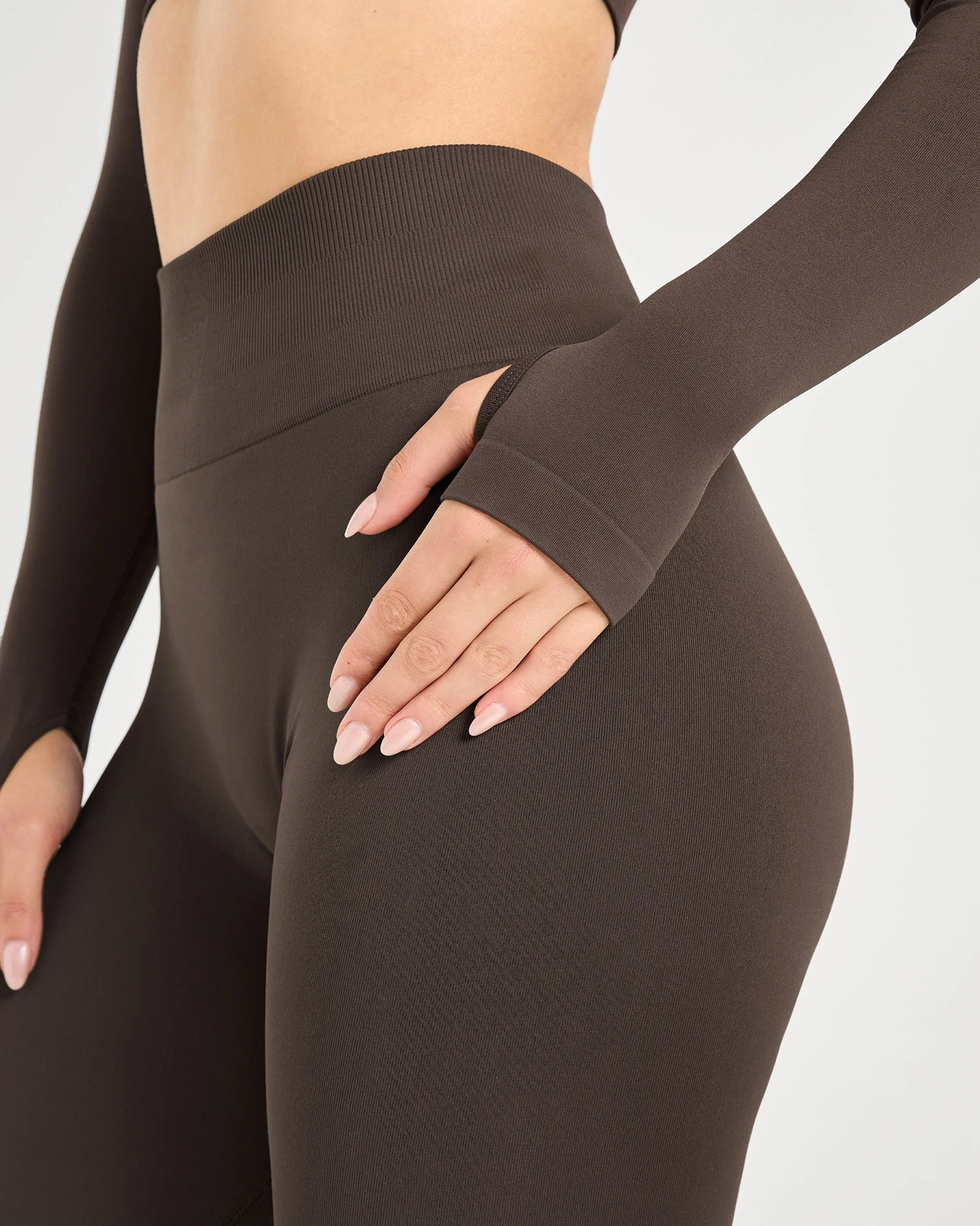 Power Seamless Long Sleeve Crop Top - Chestnut Brown - Image 5