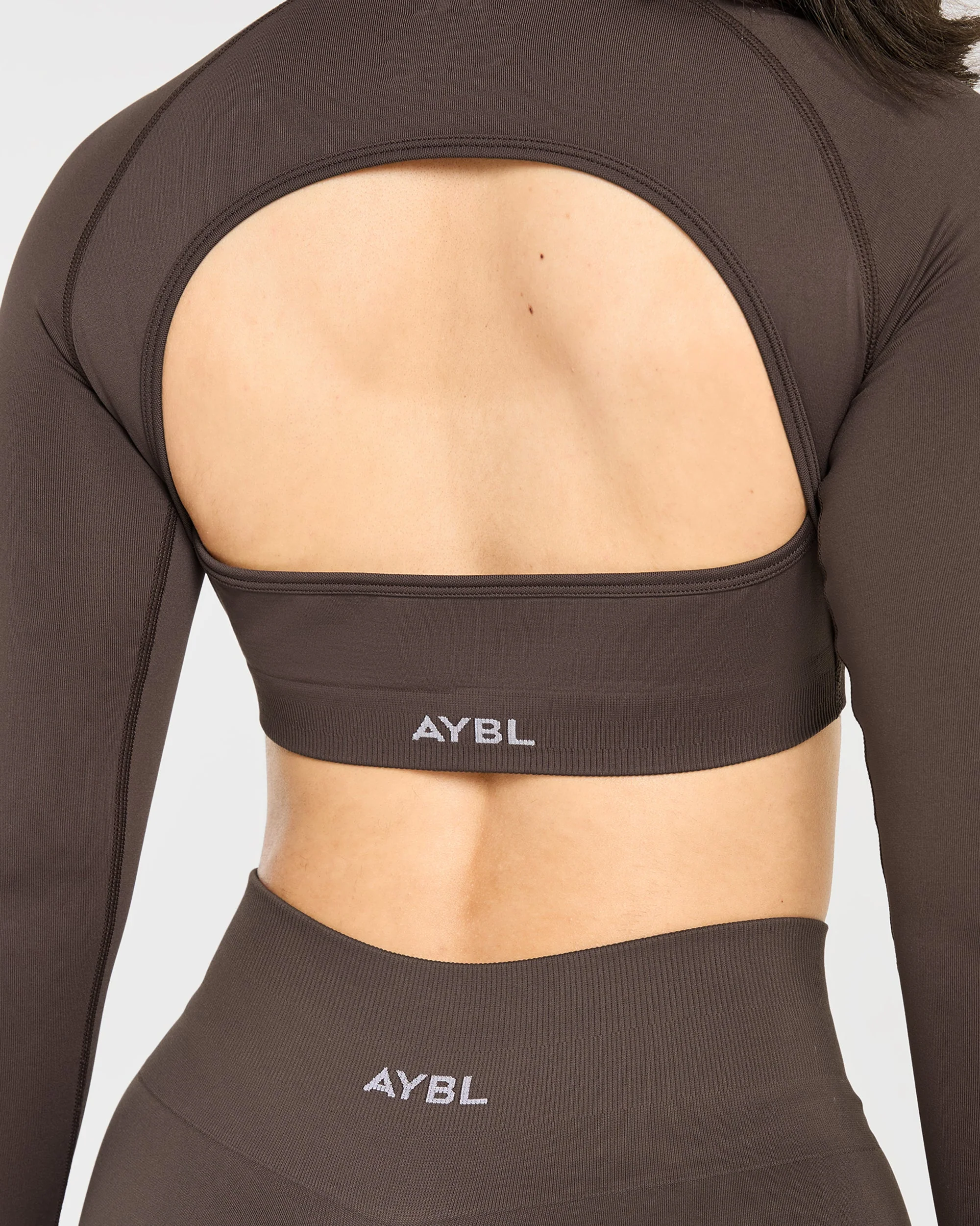 Power Seamless Long Sleeve Crop Top - Chestnut Brown - Image 6