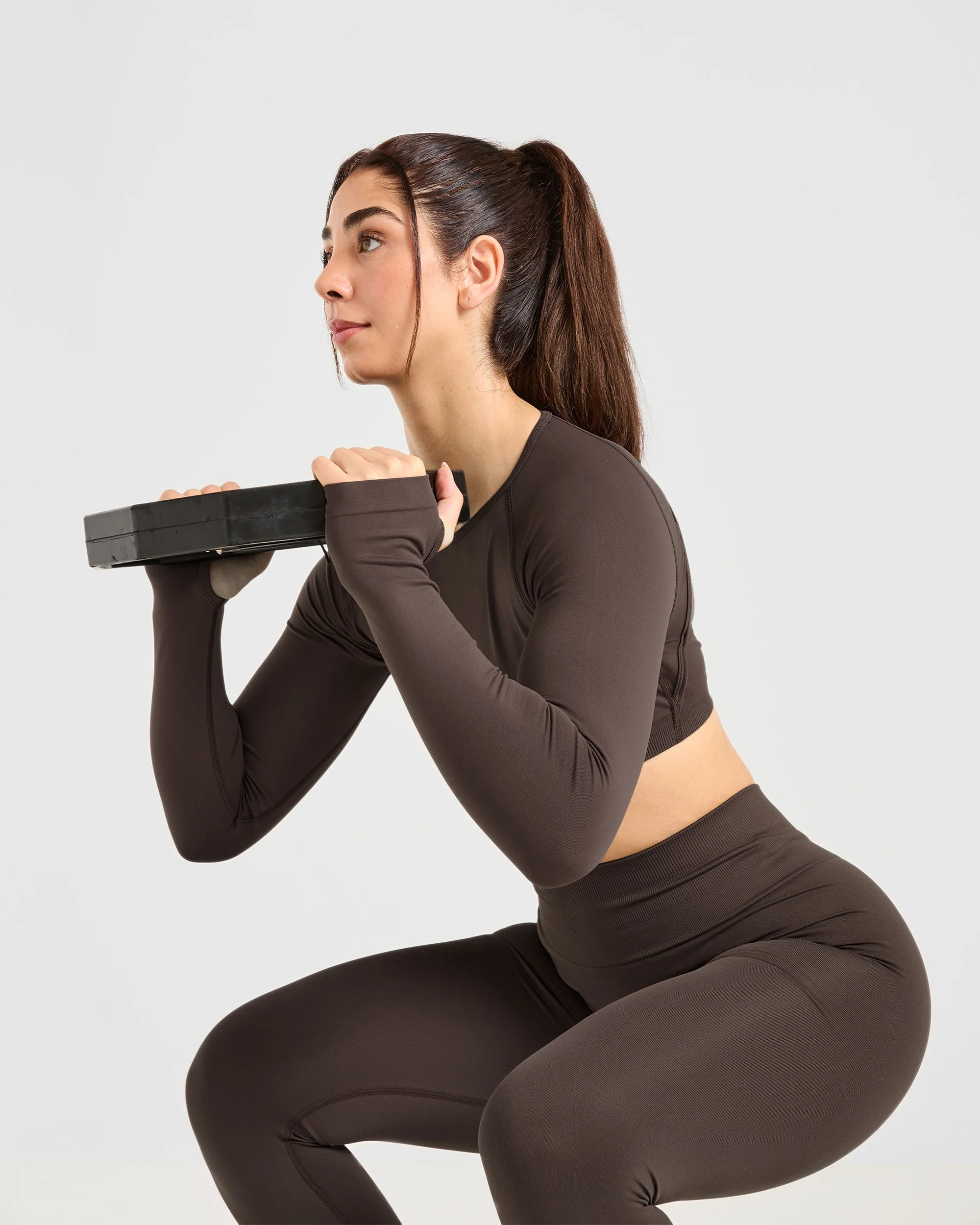 Power Seamless Long Sleeve Crop Top - Chestnut Brown - Image 7