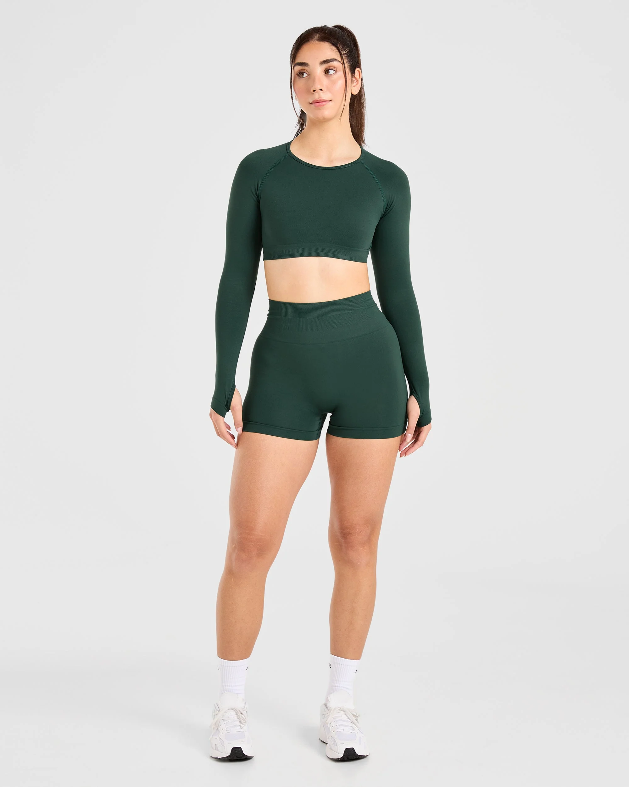 Power Seamless Long Sleeve Crop Top - Evergreen - Image 3