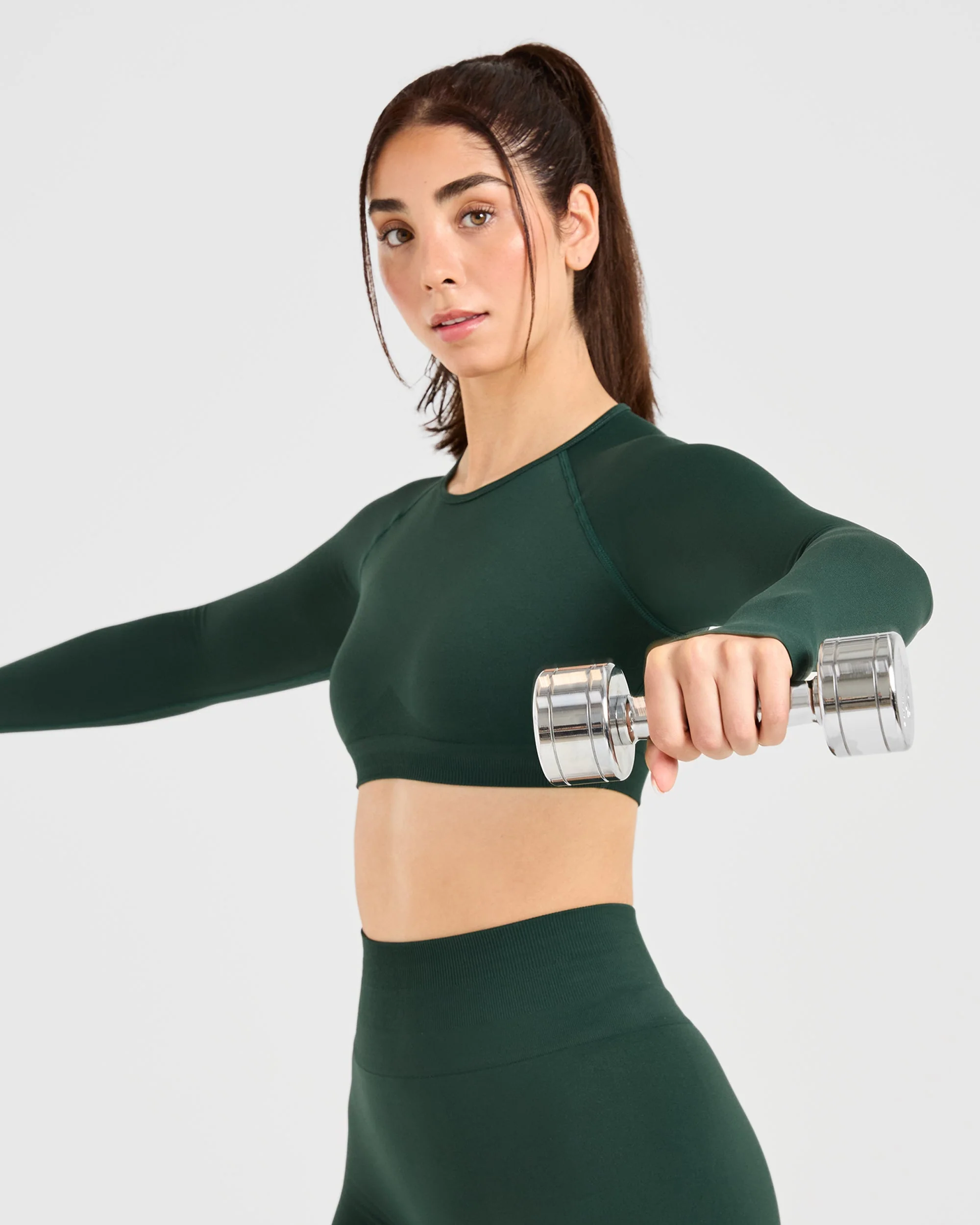 Power Seamless Long Sleeve Crop Top - Evergreen - Image 7