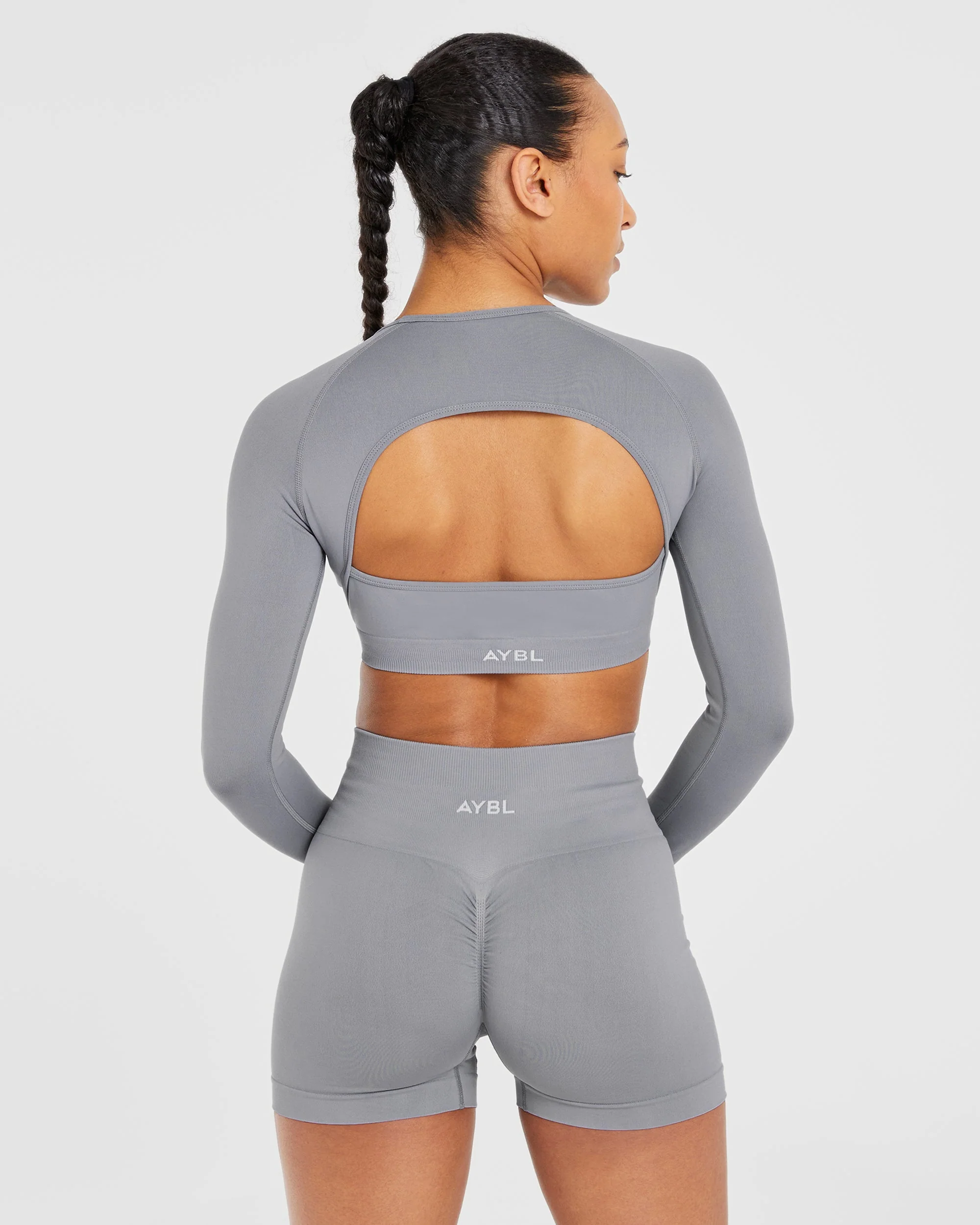 Power Seamless Long Sleeve Crop Top - Grey - Image 2