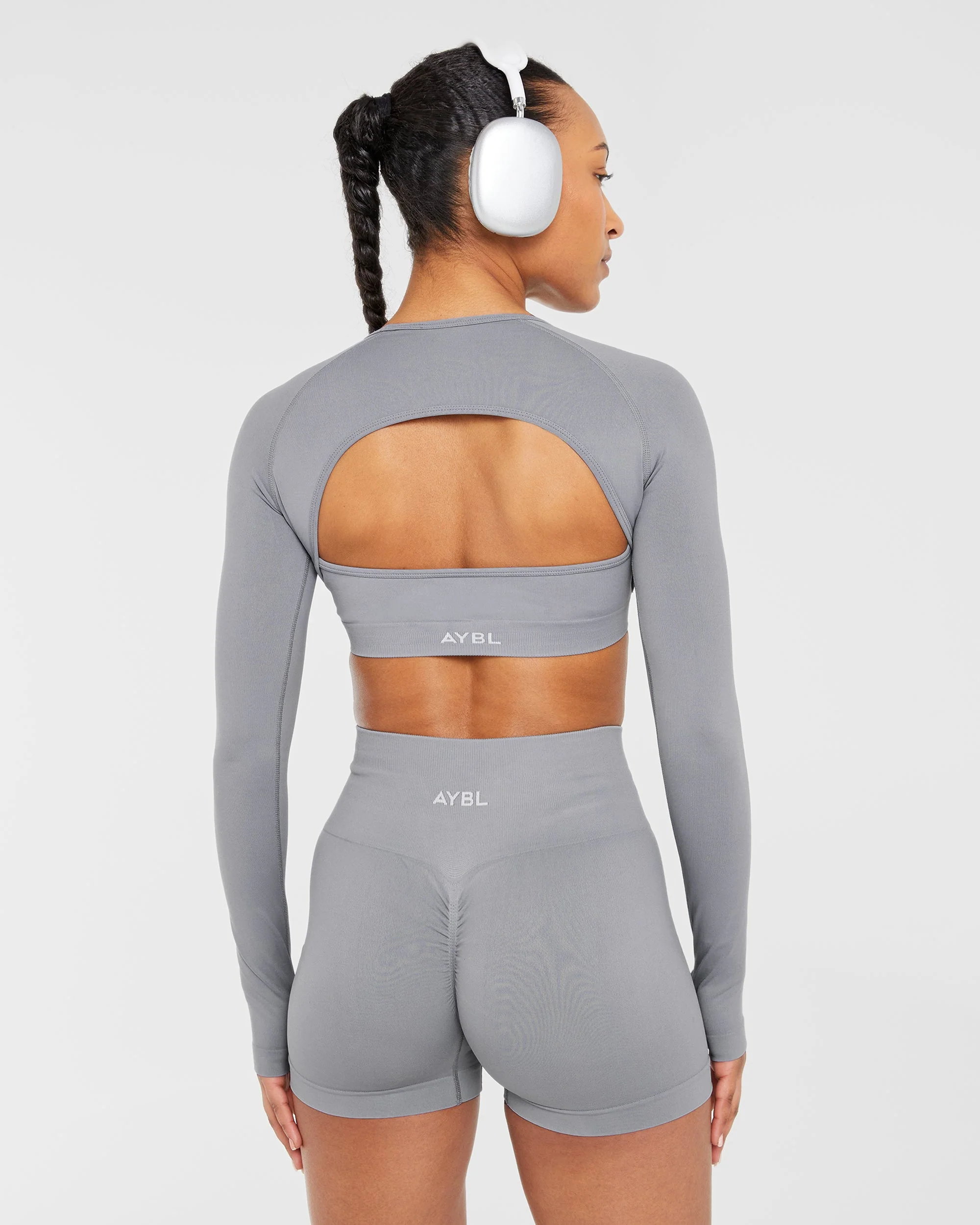 Power Seamless Long Sleeve Crop Top - Grey - Image 8