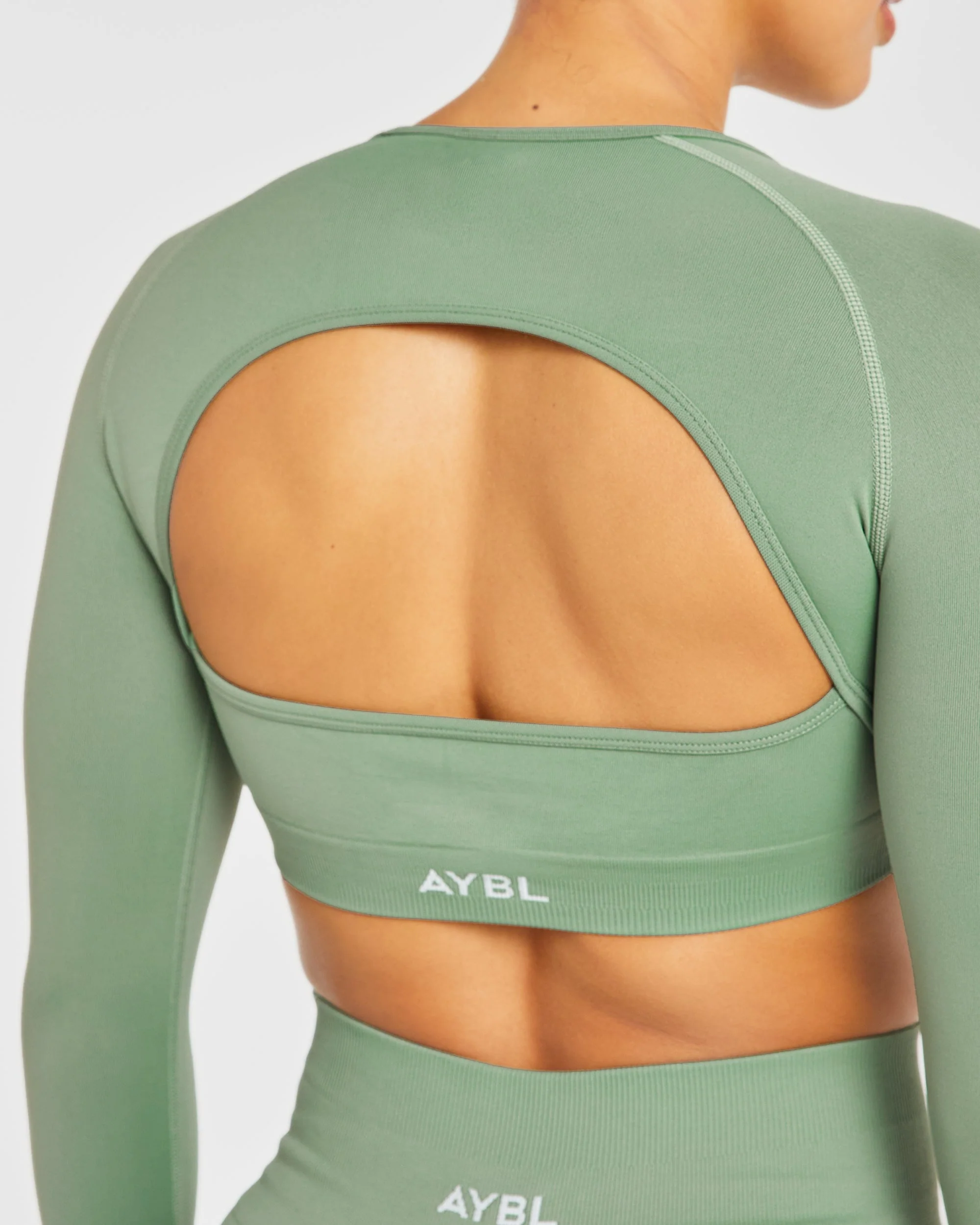 Power Seamless Long Sleeve Crop Top - Olive - Image 5