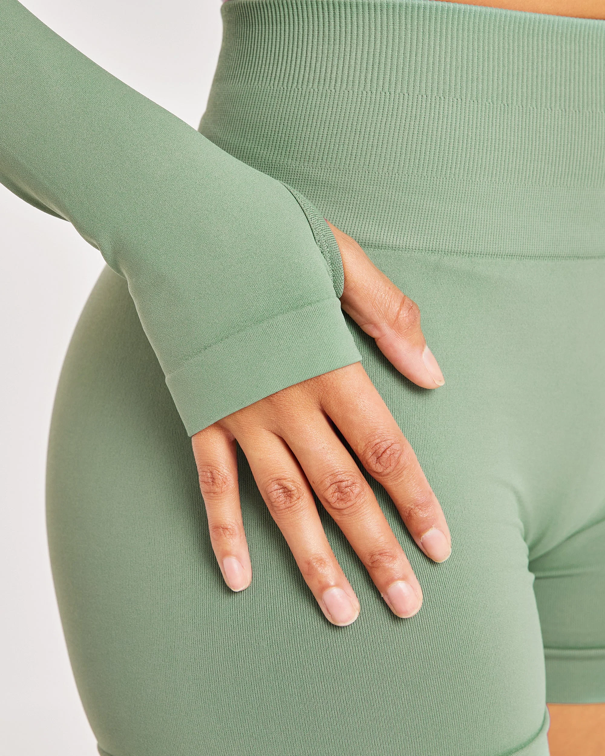 Power Seamless Long Sleeve Crop Top - Olive - Image 6