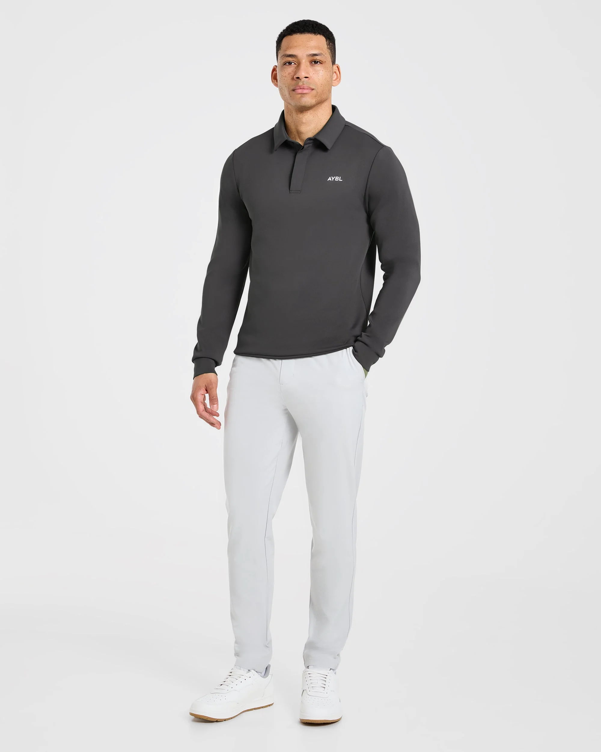 Precision Longsleeve Collared Pullover - Charcoal - Image 3