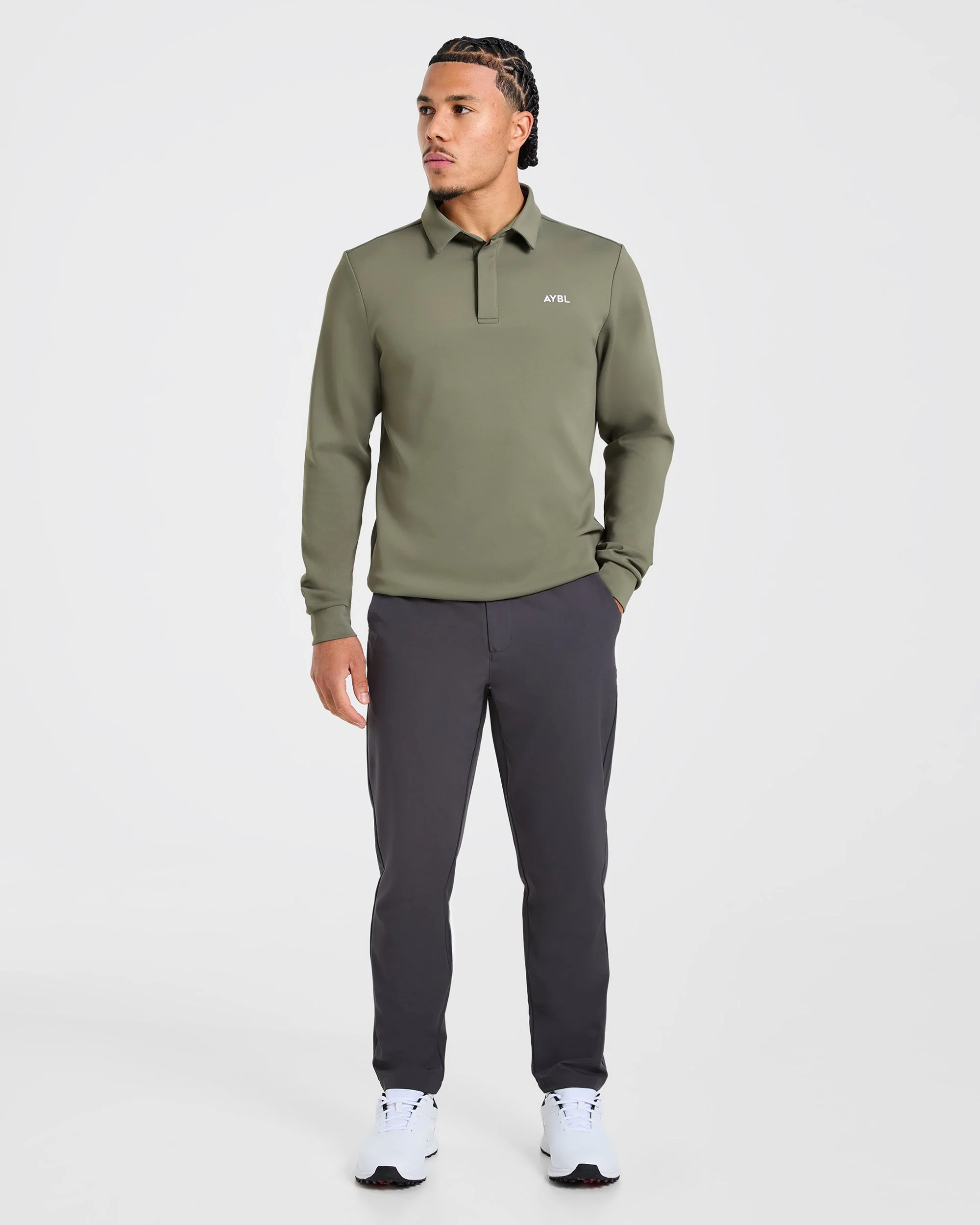 Precision Longsleeve Collared Pullover - Deep Sage - Image 3