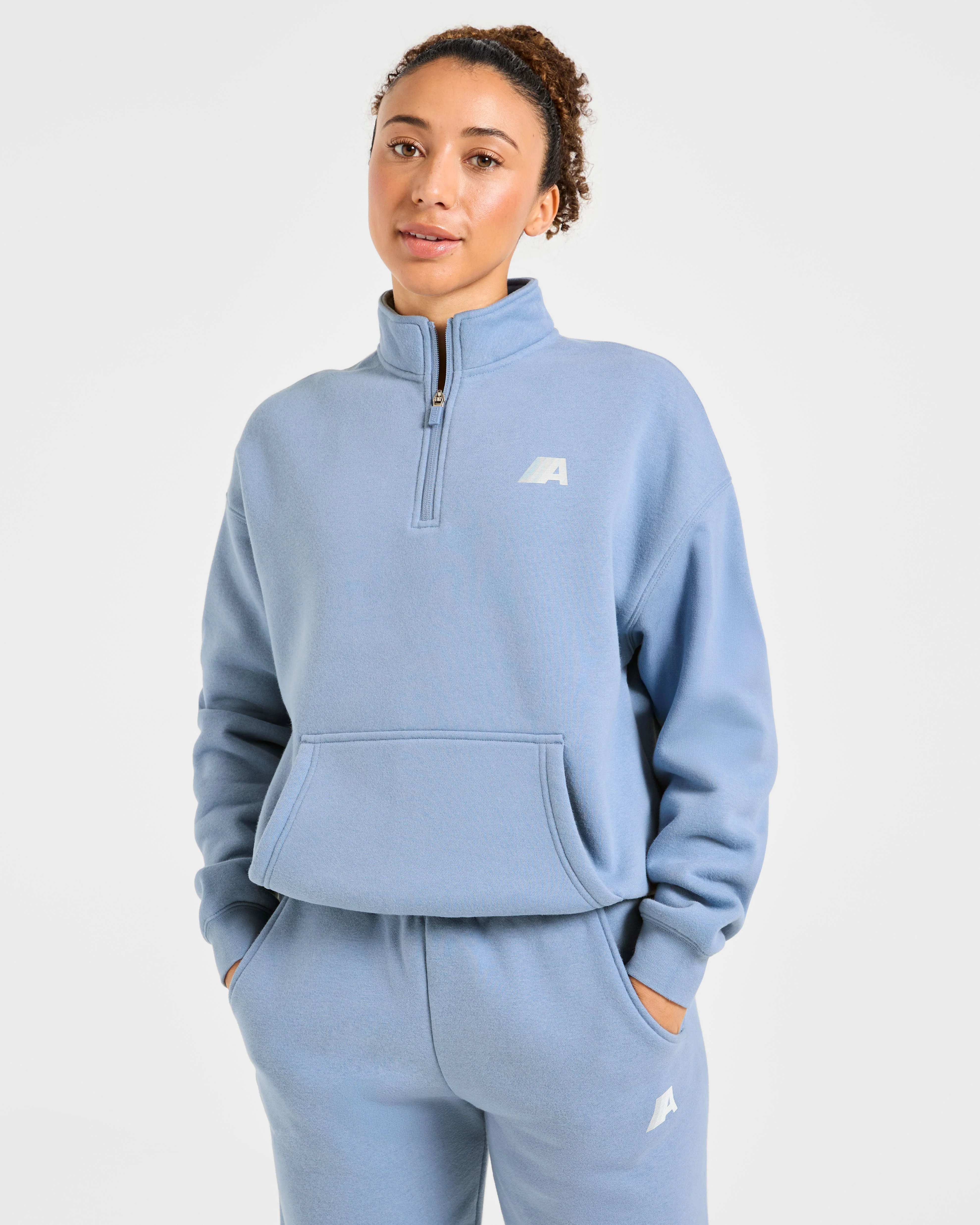 Retro Athletics Oversized 1/4 Zip Pullover - Vintage Blue - Image 8