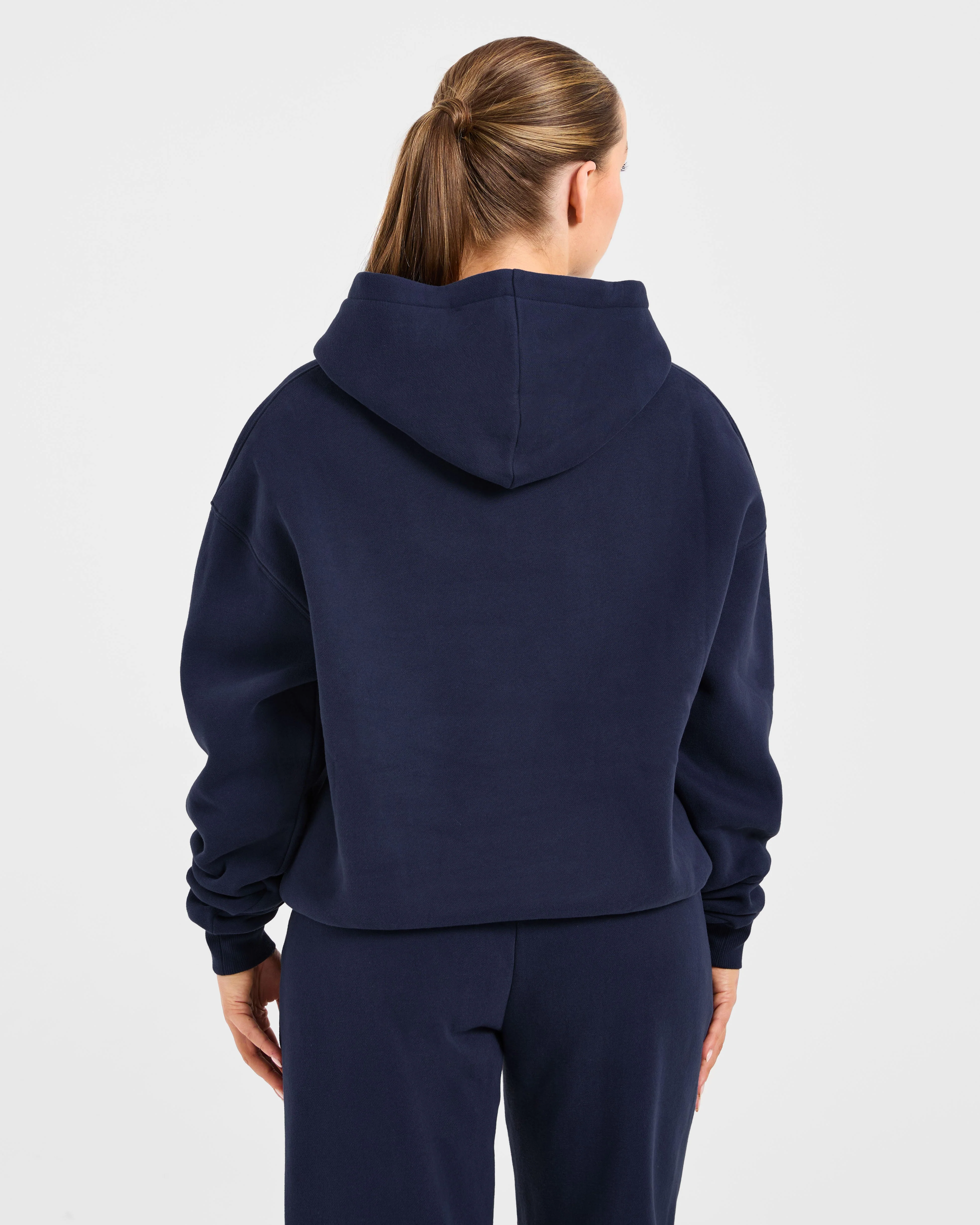 Retro Embroidered Oversized Hoodie - Navy - Image 2