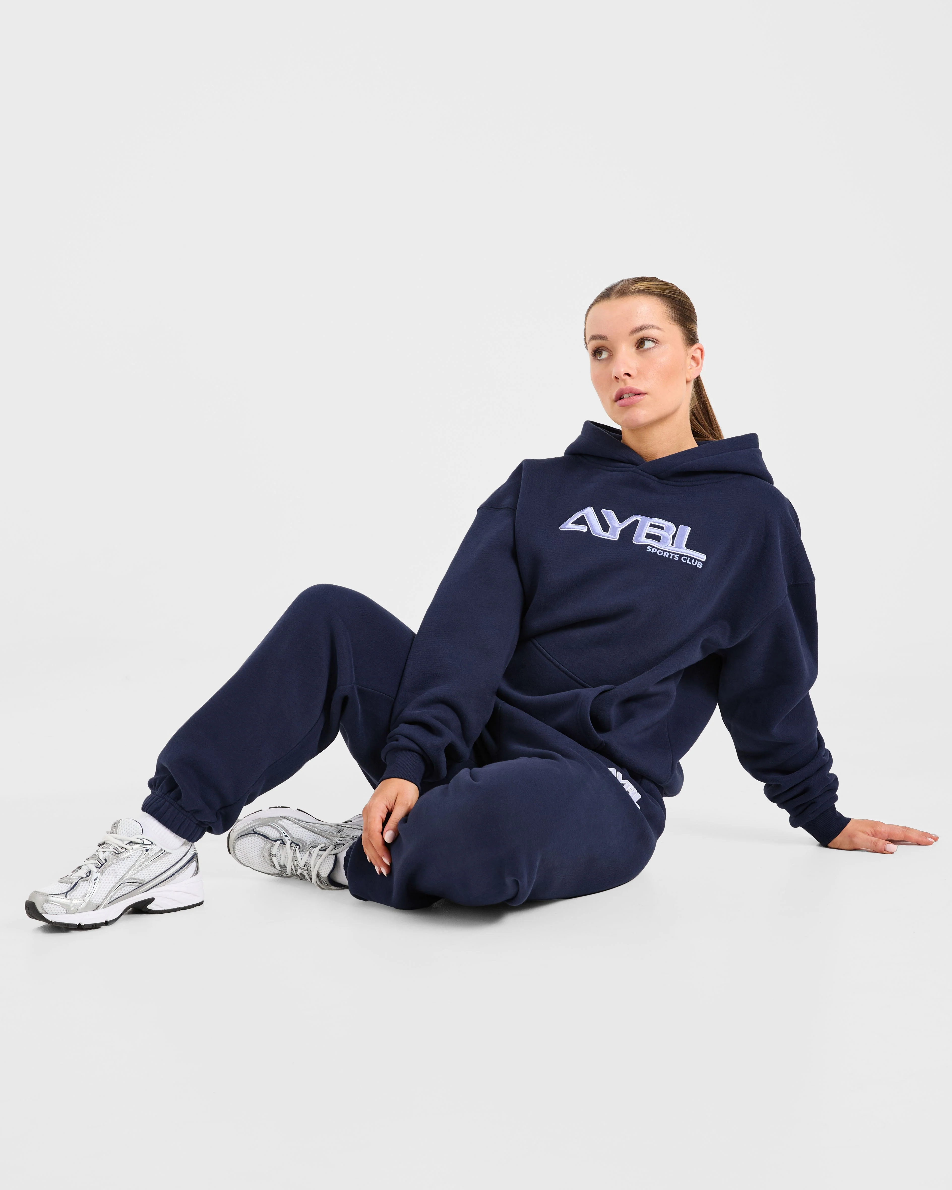 Retro Embroidered Oversized Hoodie - Navy - Image 7