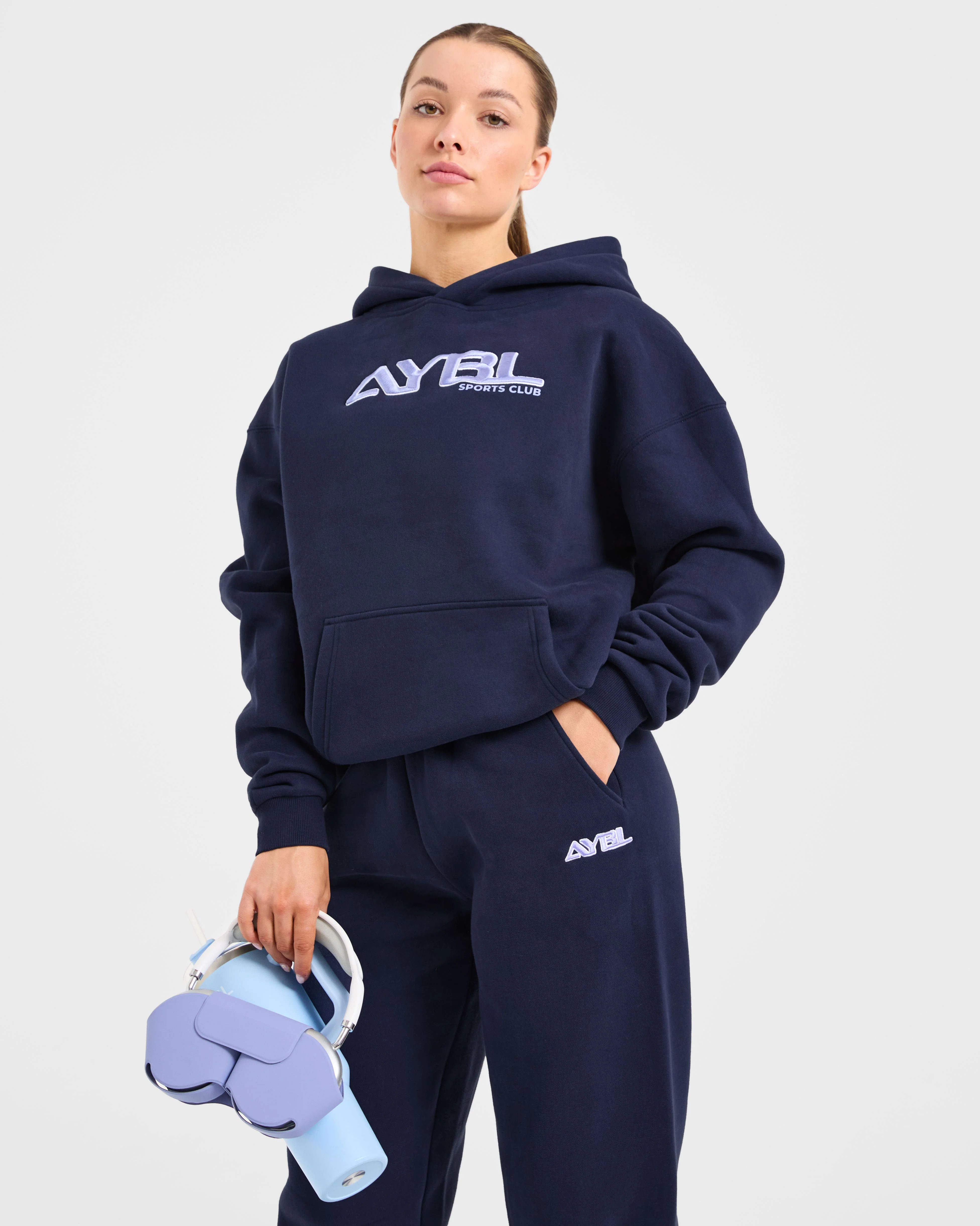 Retro Embroidered Oversized Hoodie - Navy - Image 8