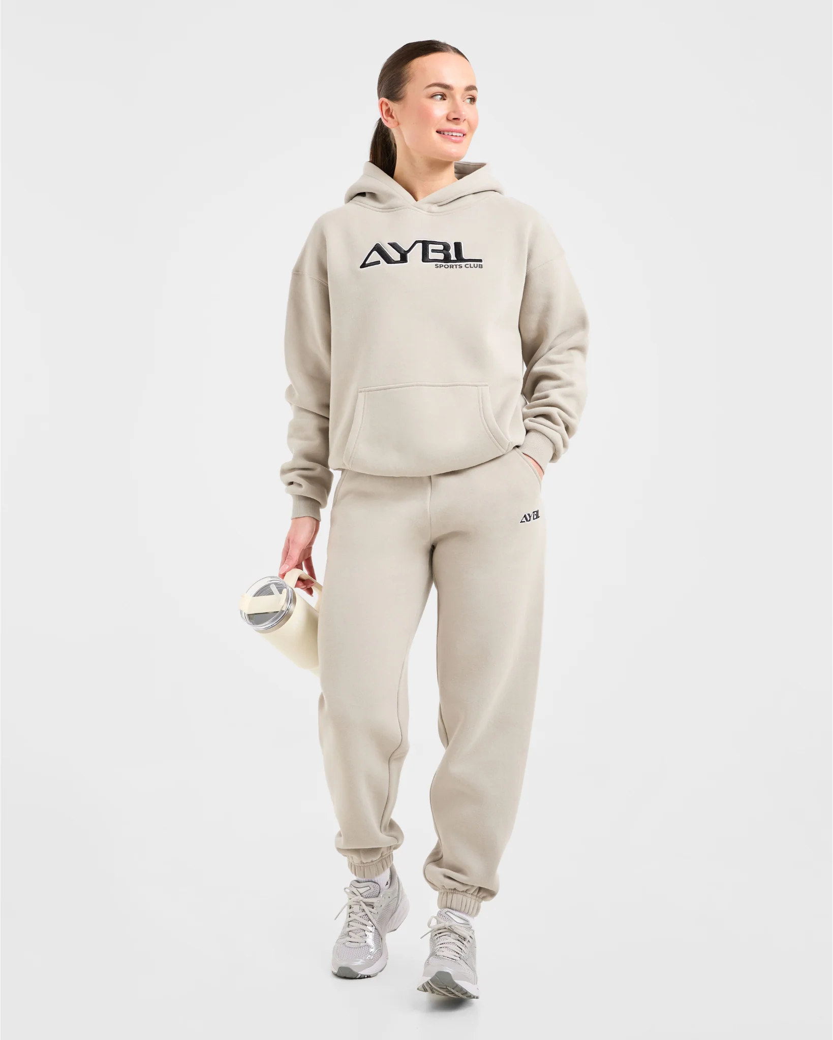 Retro Embroidered Oversized Hoodie - Taupe Grey - Image 8
