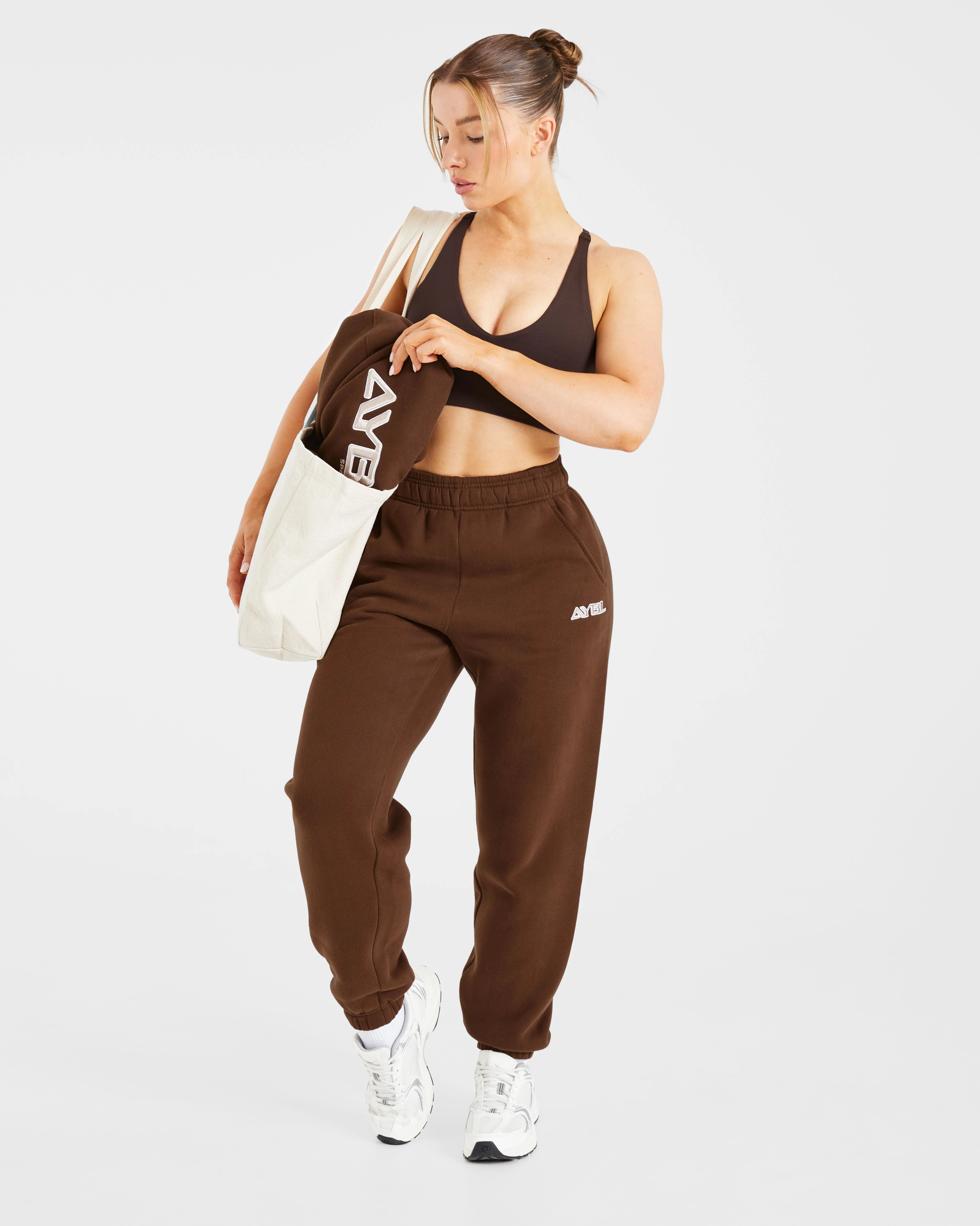 Retro Embroidered Oversized Joggers - Brown - Image 8