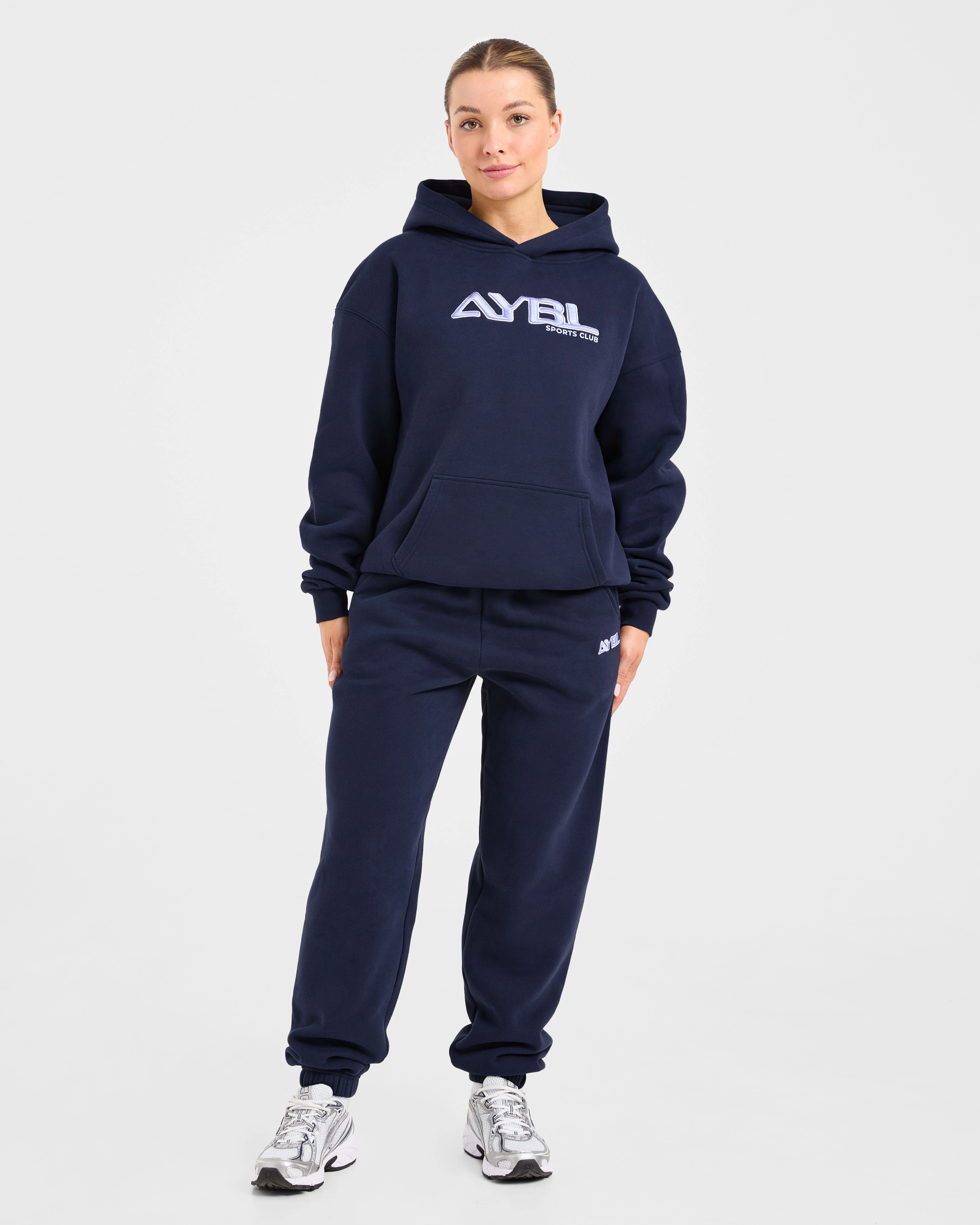 Retro Embroidered Oversized Joggers - Navy - Image 3
