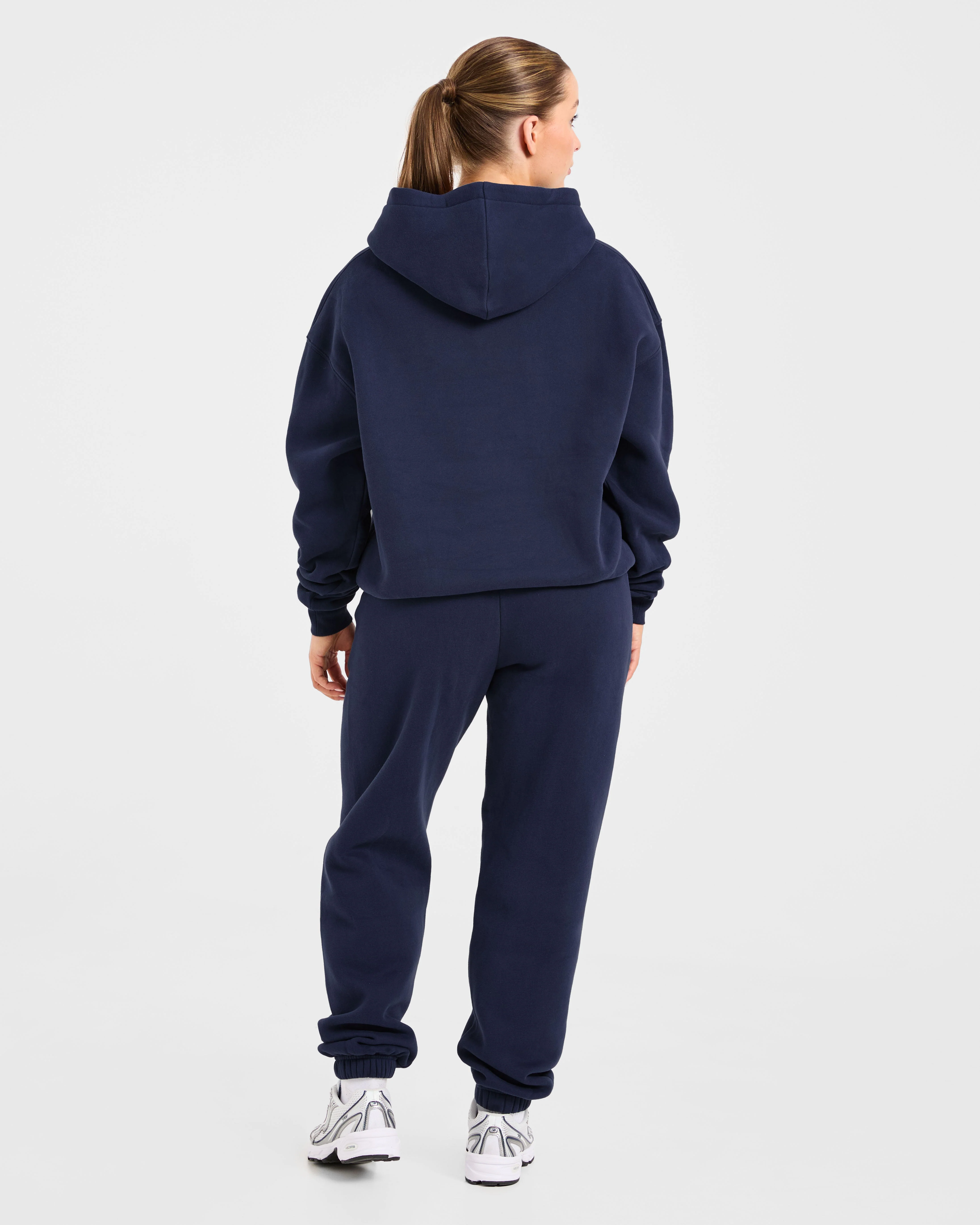 Retro Embroidered Oversized Joggers - Navy - Image 4