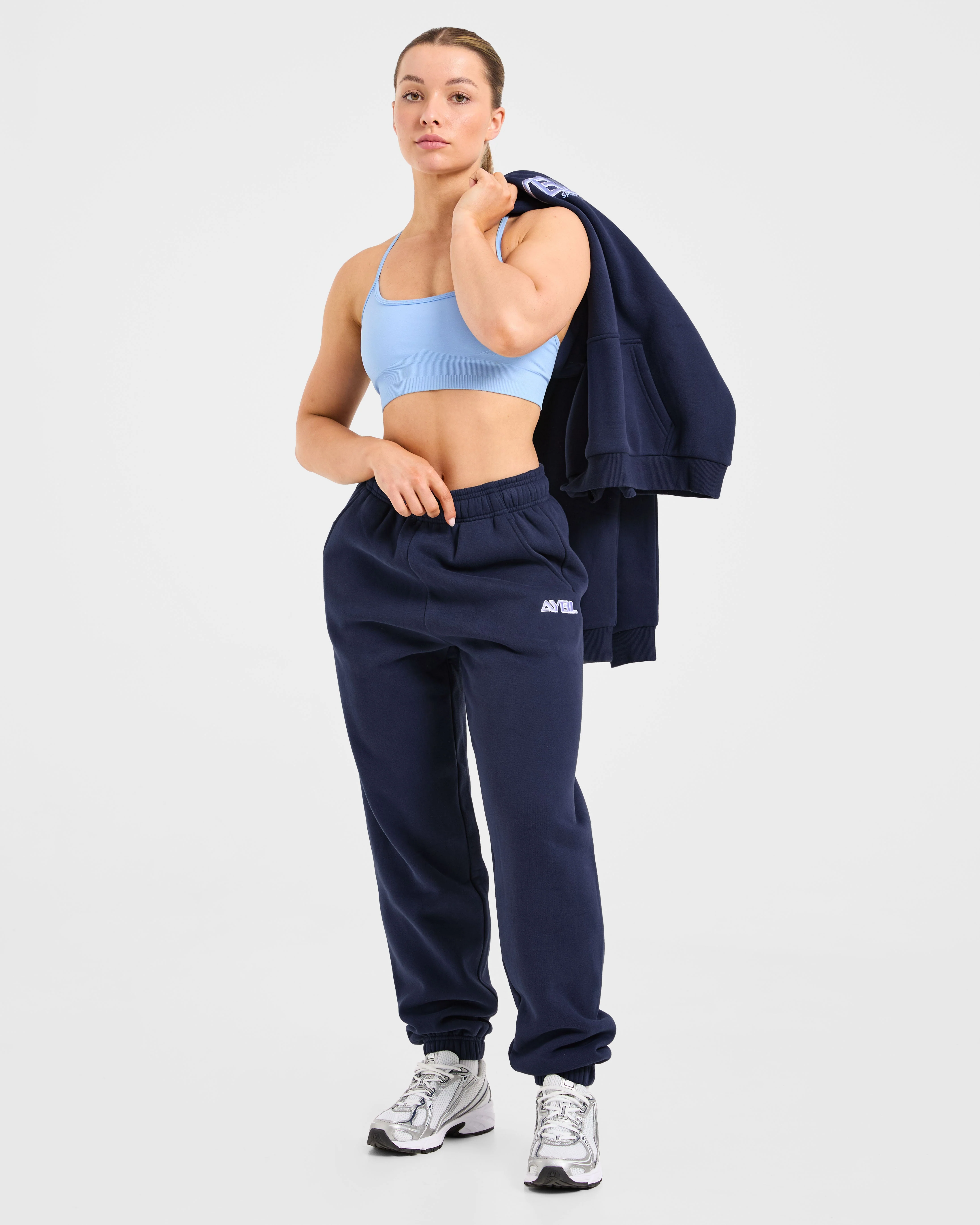 Retro Embroidered Oversized Joggers - Navy - Image 8