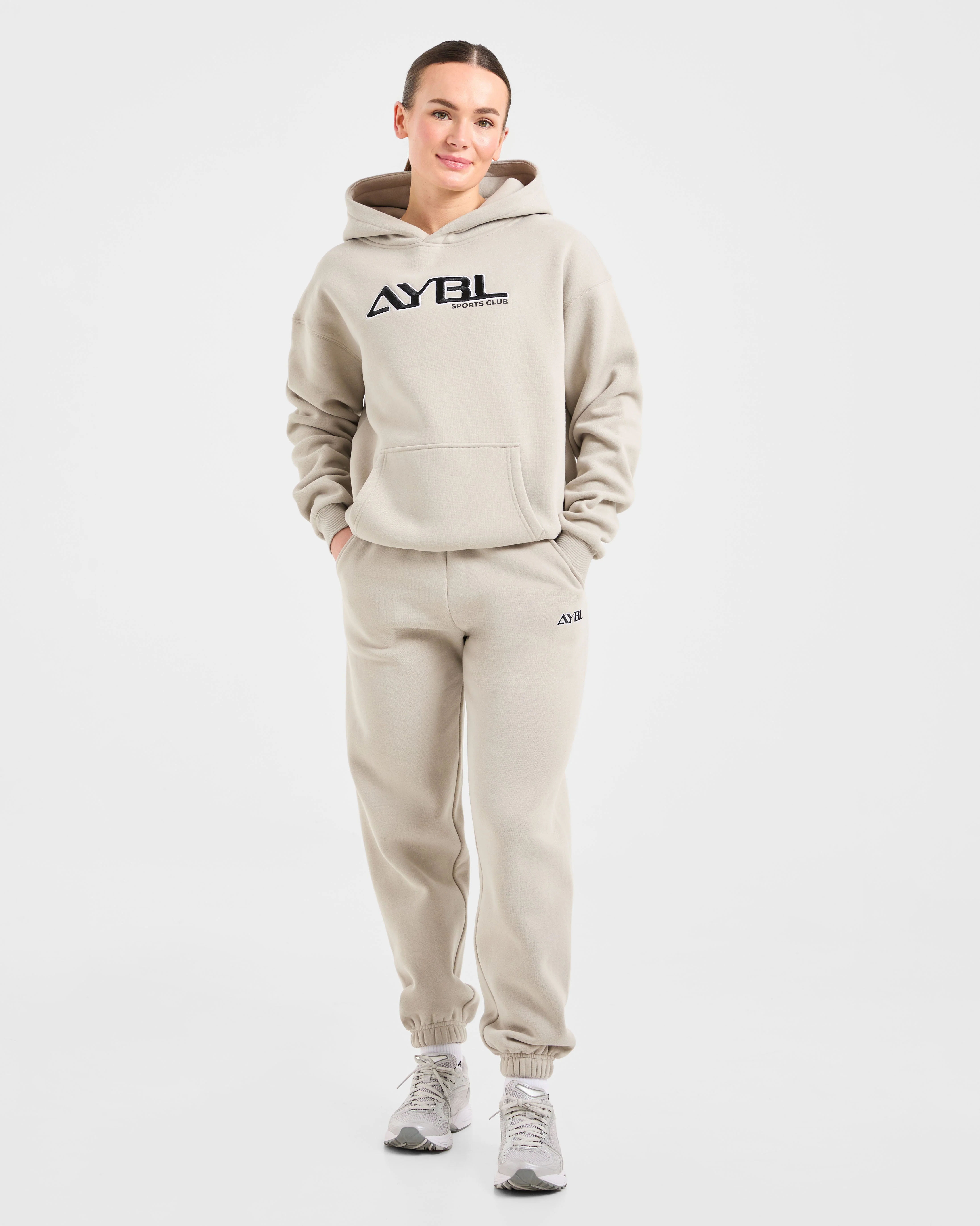 Retro Embroidered Oversized Joggers - Taupe Grey - Image 3