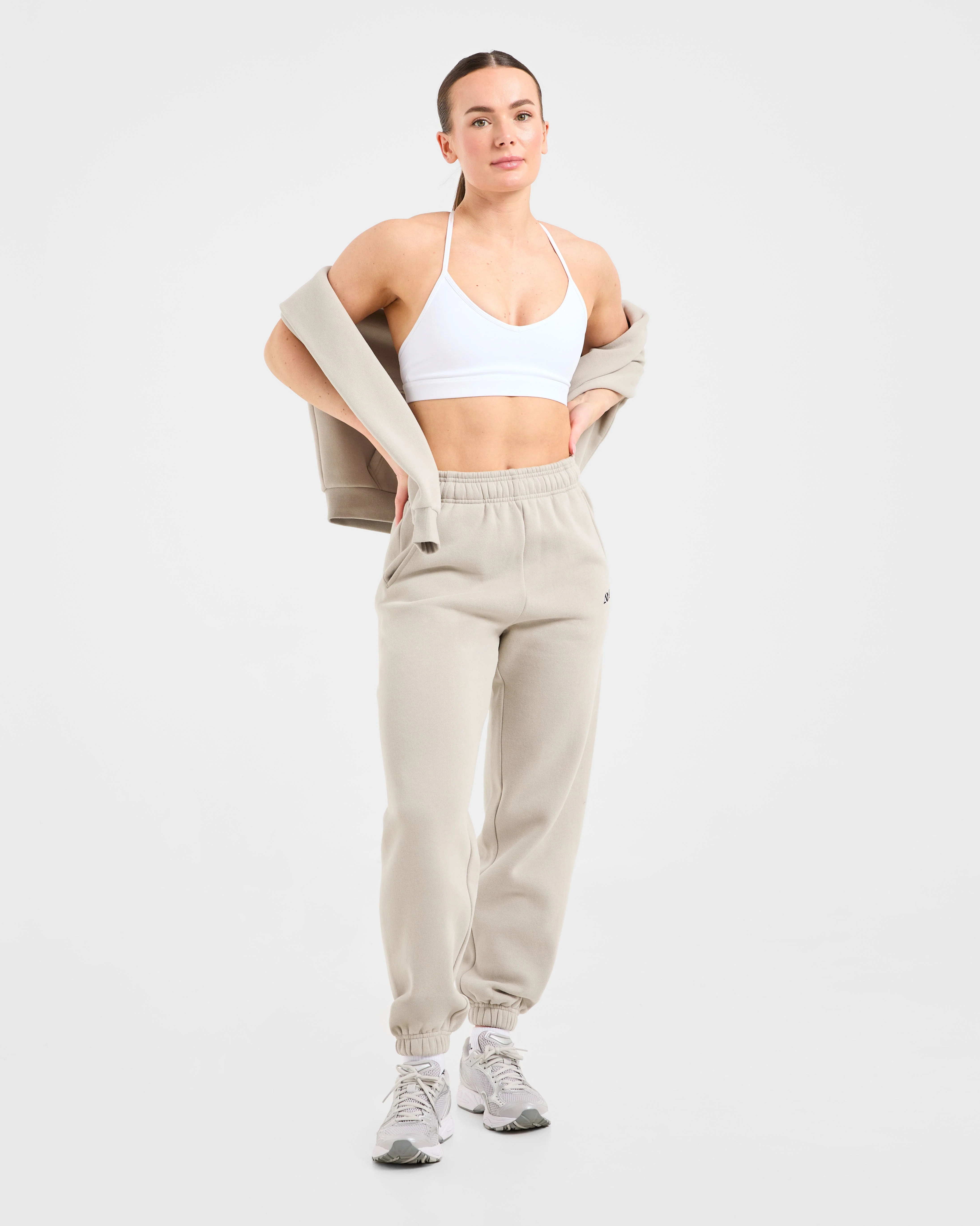 Retro Embroidered Oversized Joggers - Taupe Grey - Image 8