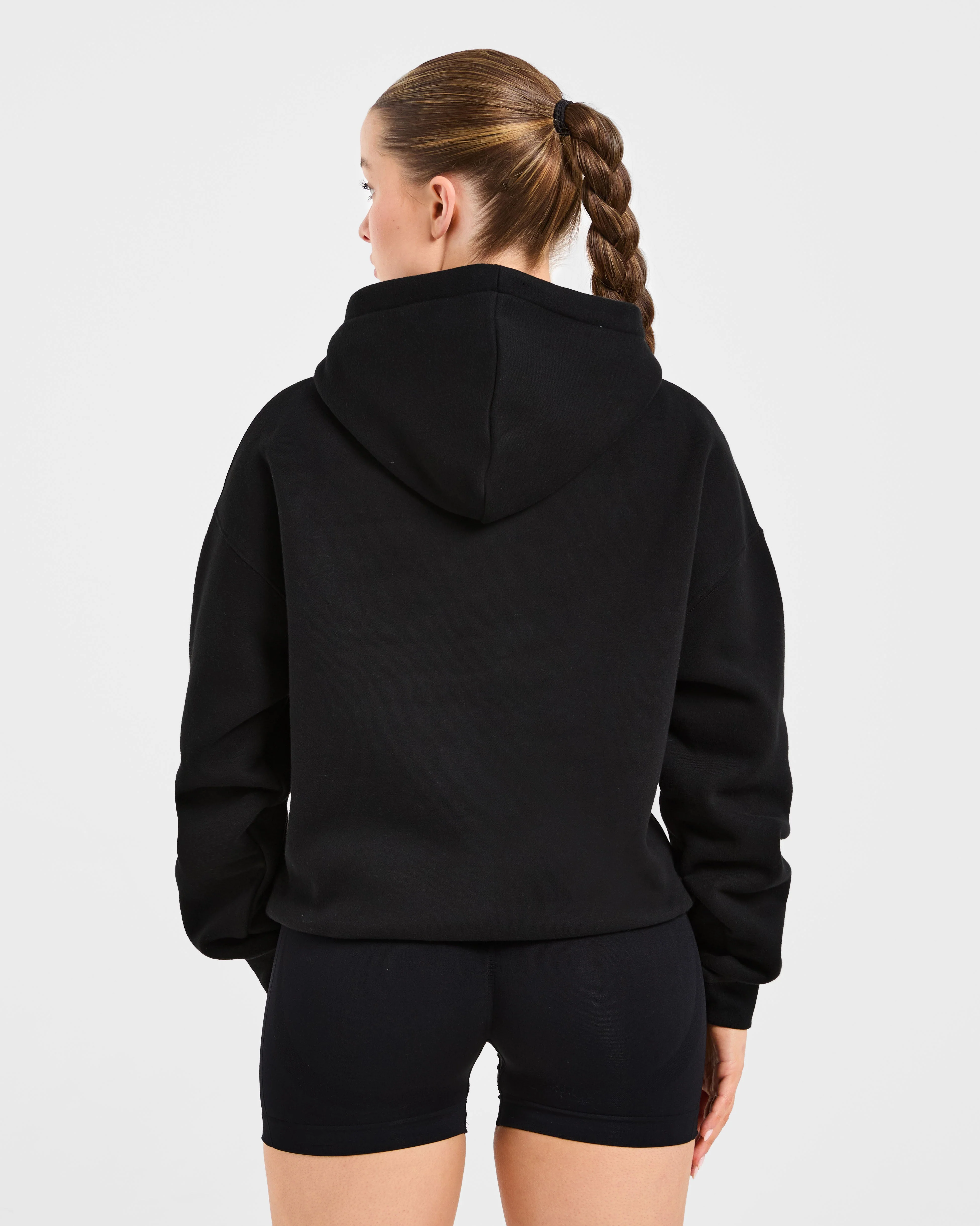 Script Embroidered Oversized Hoodie - Black - Image 2
