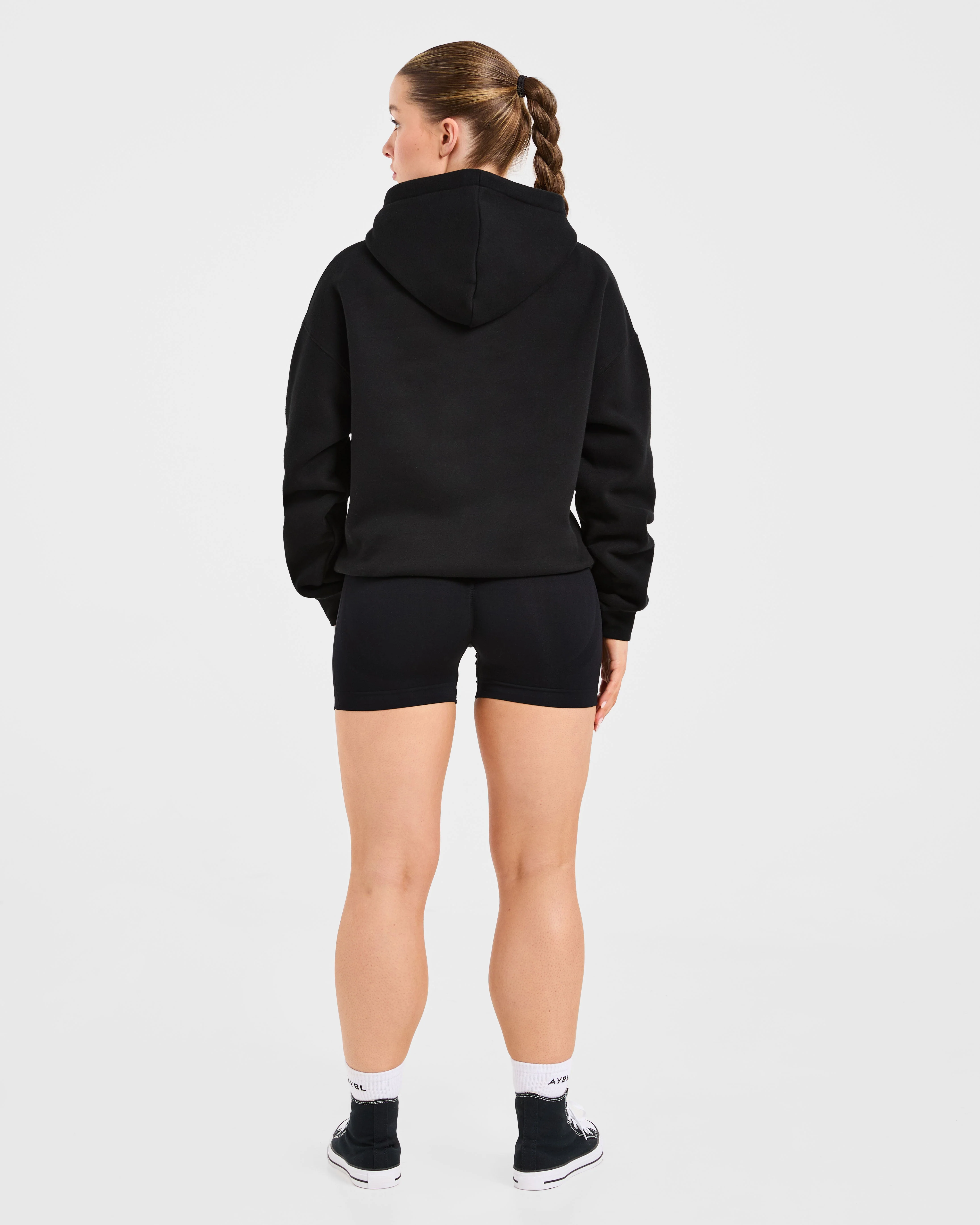 Script Embroidered Oversized Hoodie - Black - Image 4