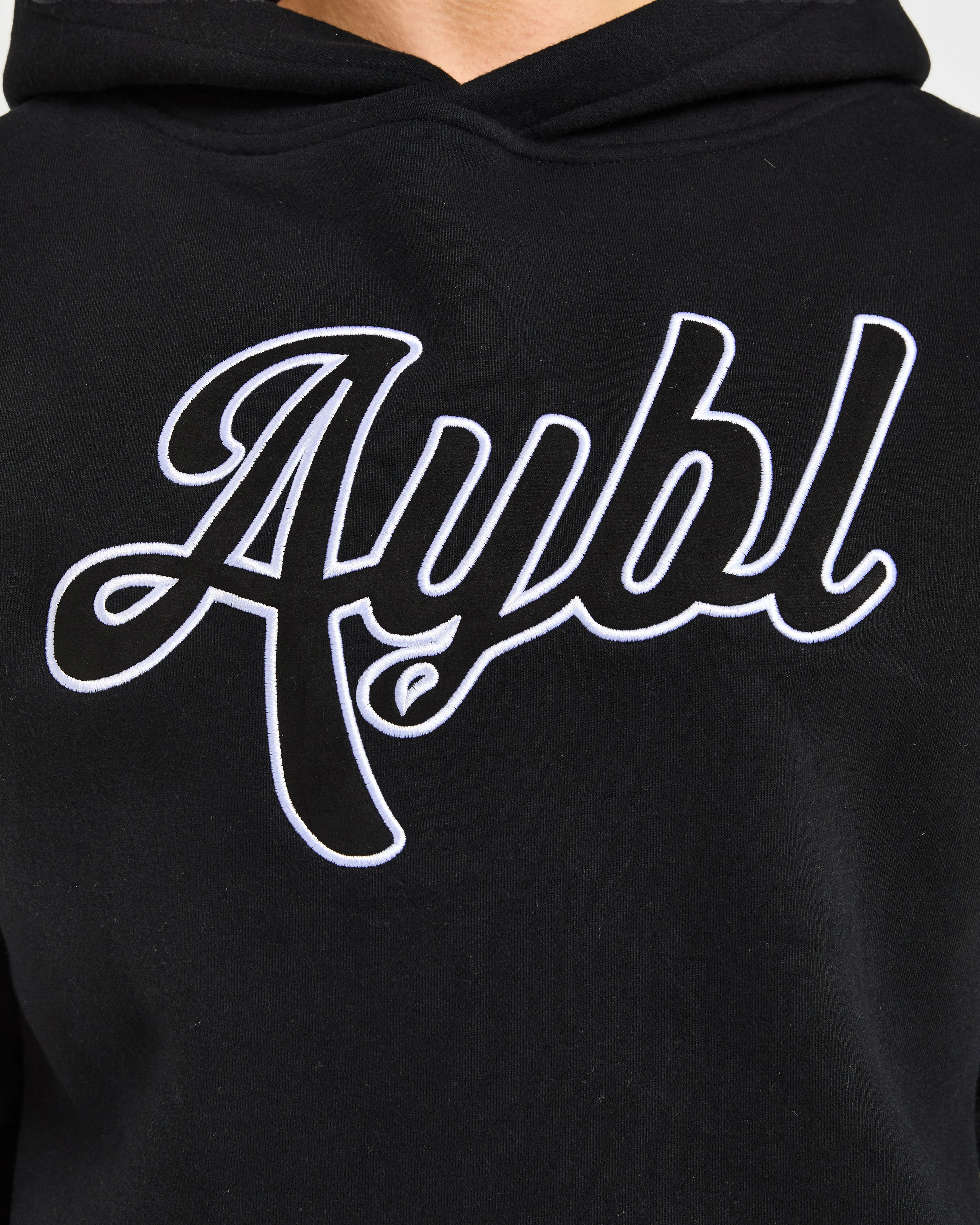 Script Embroidered Oversized Hoodie - Black - Image 5
