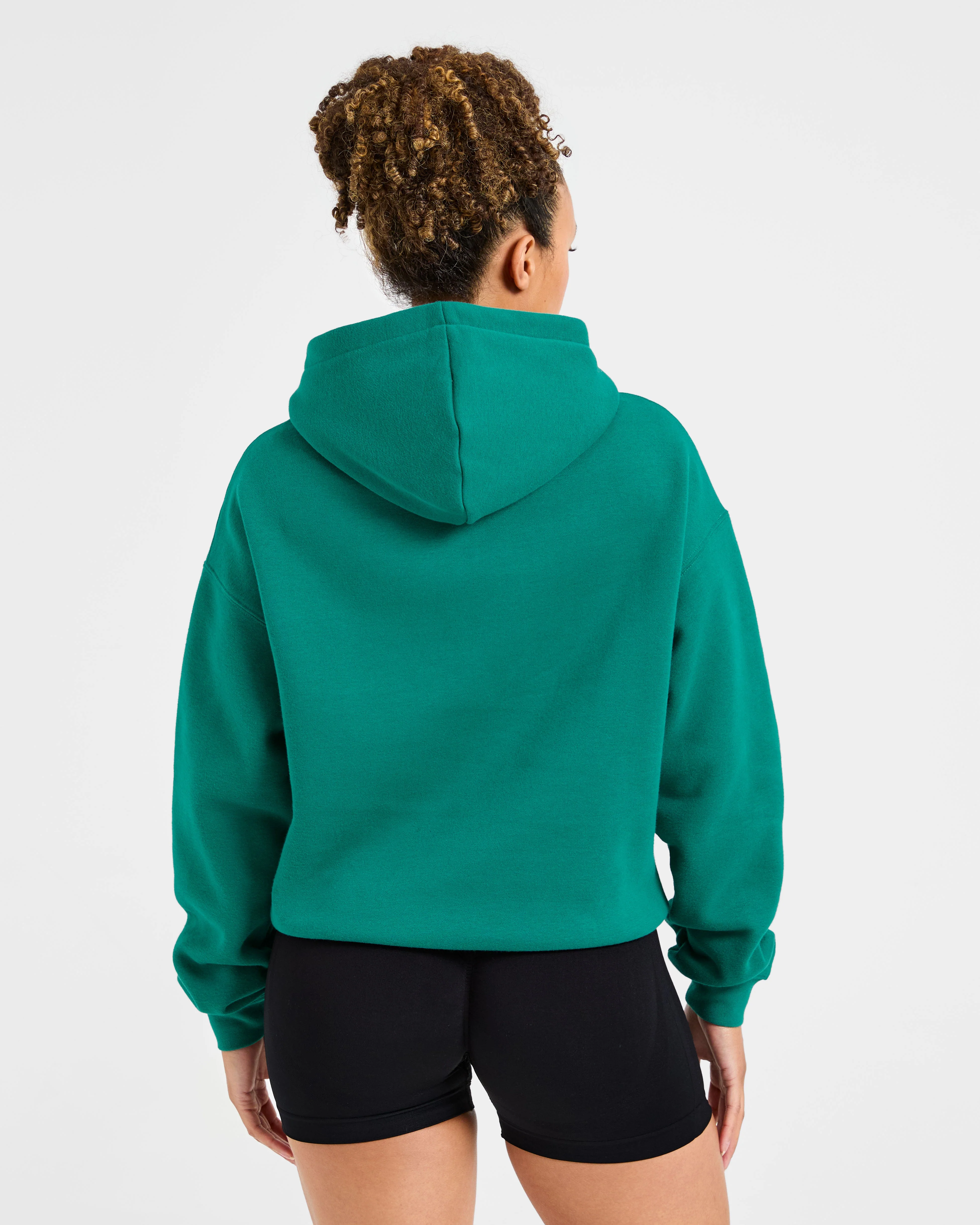 Script Embroidered Oversized Hoodie - Sports Green - Image 2