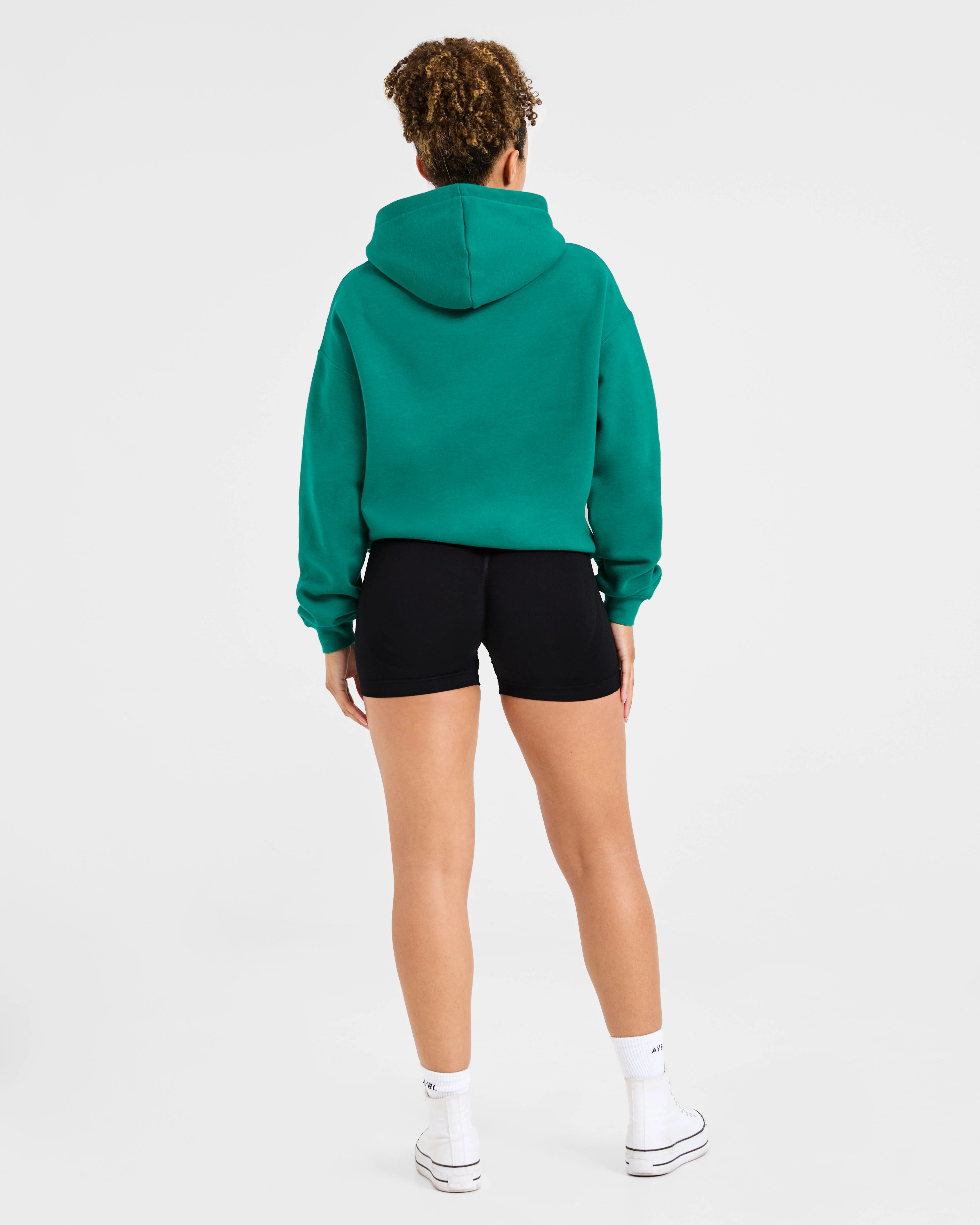 Script Embroidered Oversized Hoodie - Sports Green - Image 4