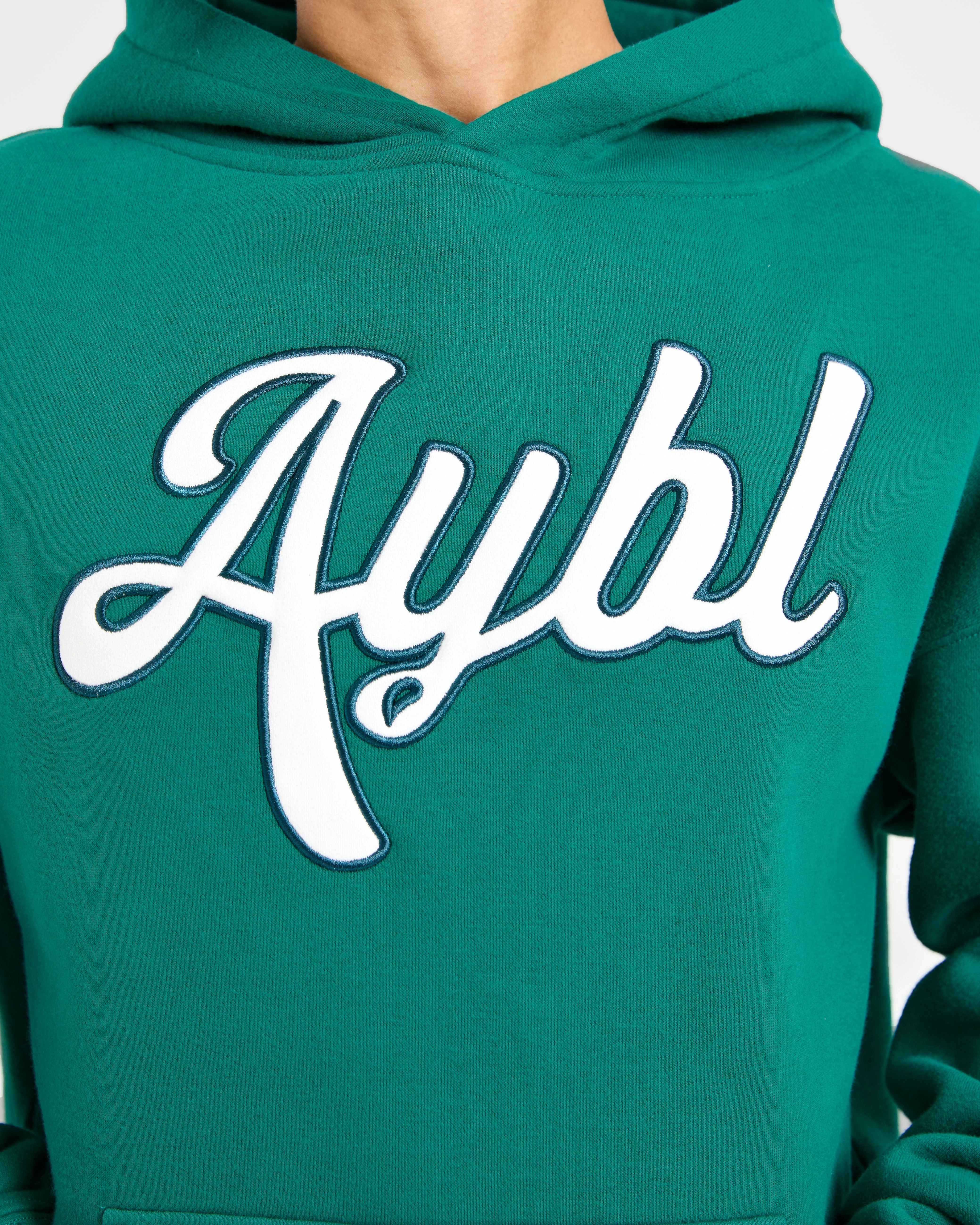 Script Embroidered Oversized Hoodie - Sports Green - Image 6