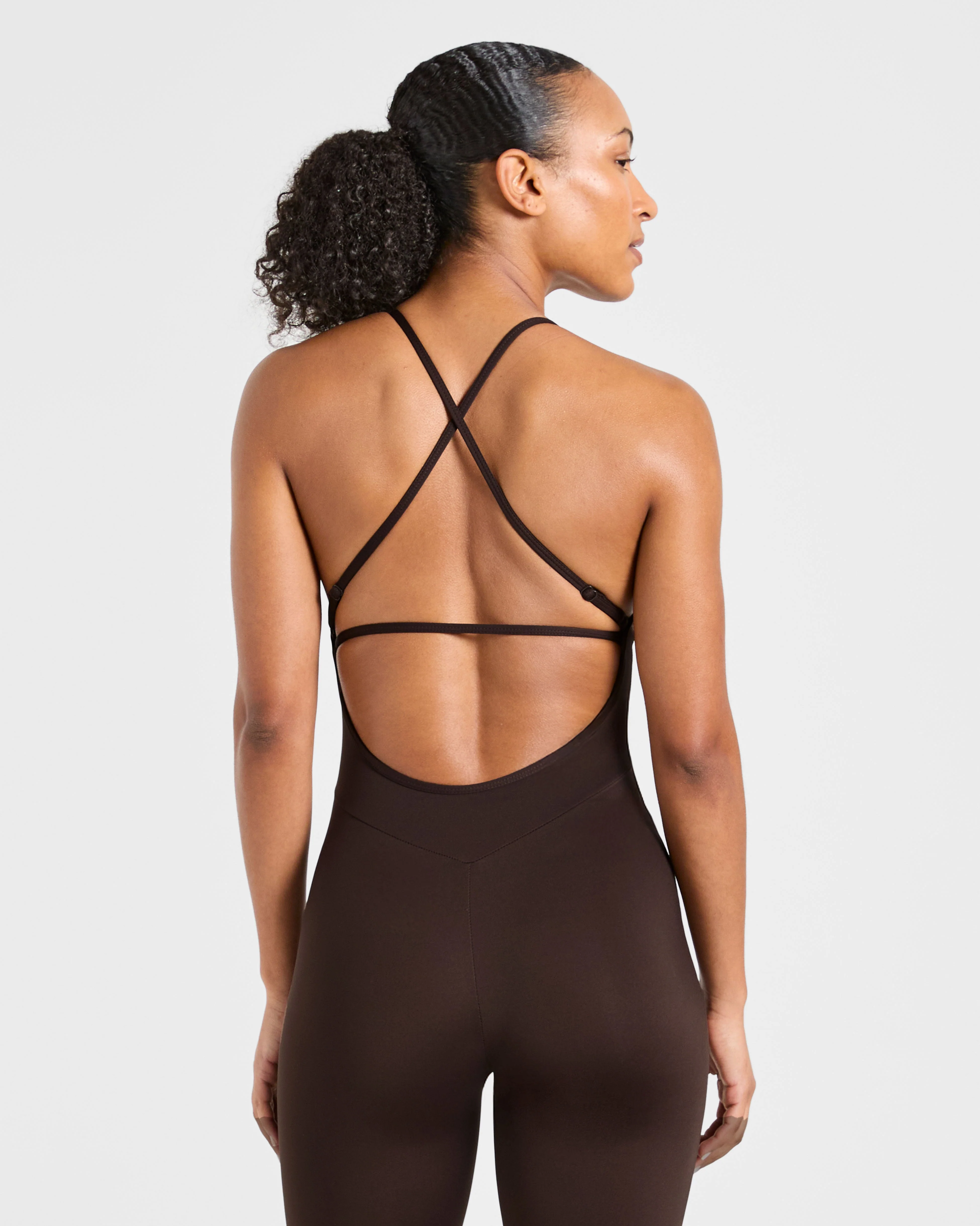 Sculpt Backless Flared All In One - Deep Cocoa Brown - Image 4