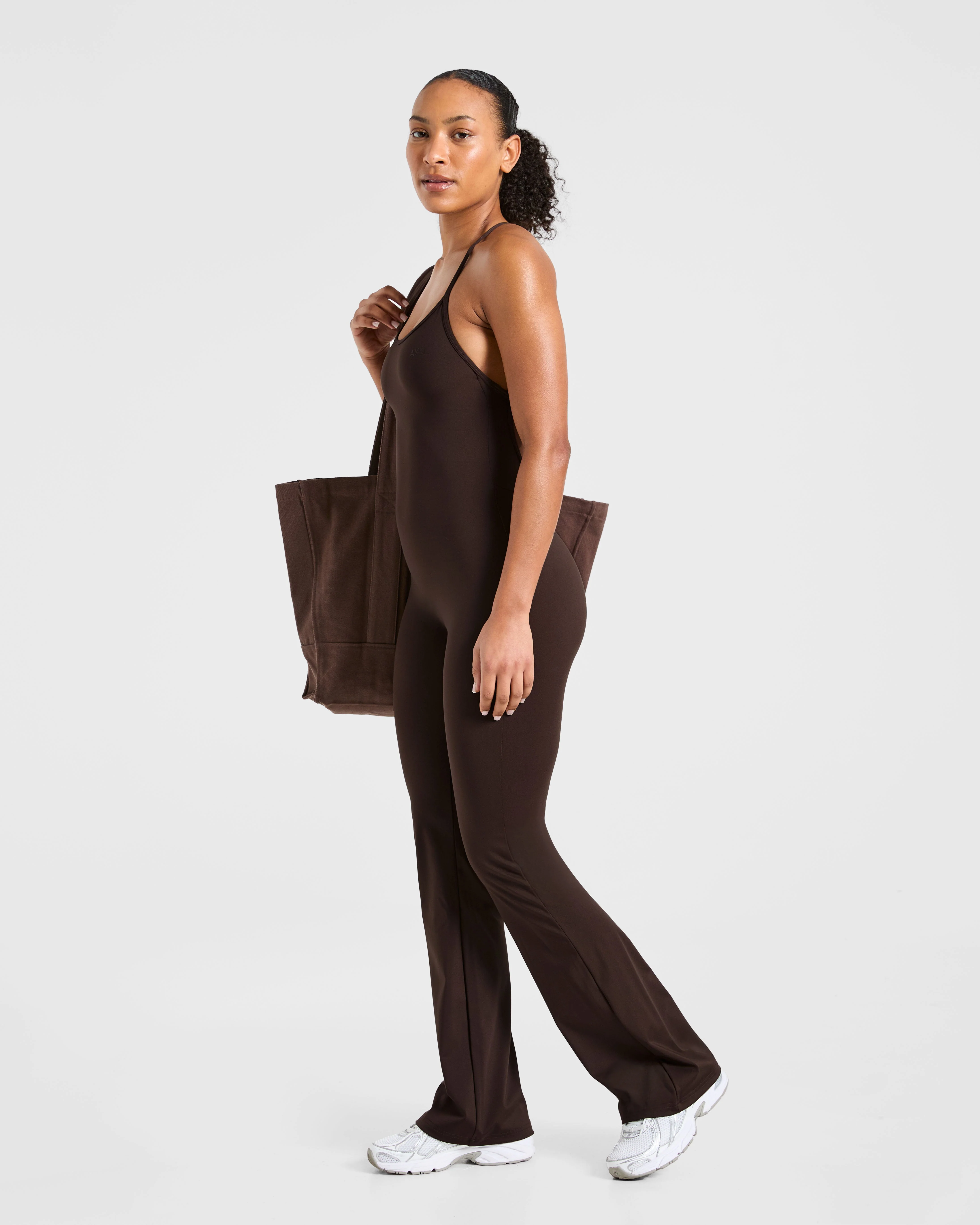 Sculpt Backless Flared All In One - Deep Cocoa Brown - Image 8