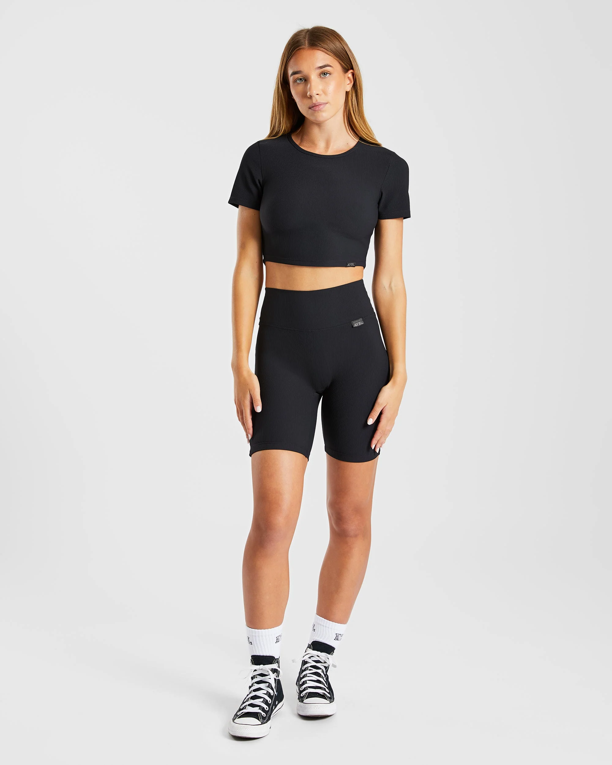 Sculpt Ribbed Crop Top - Black - Image 3