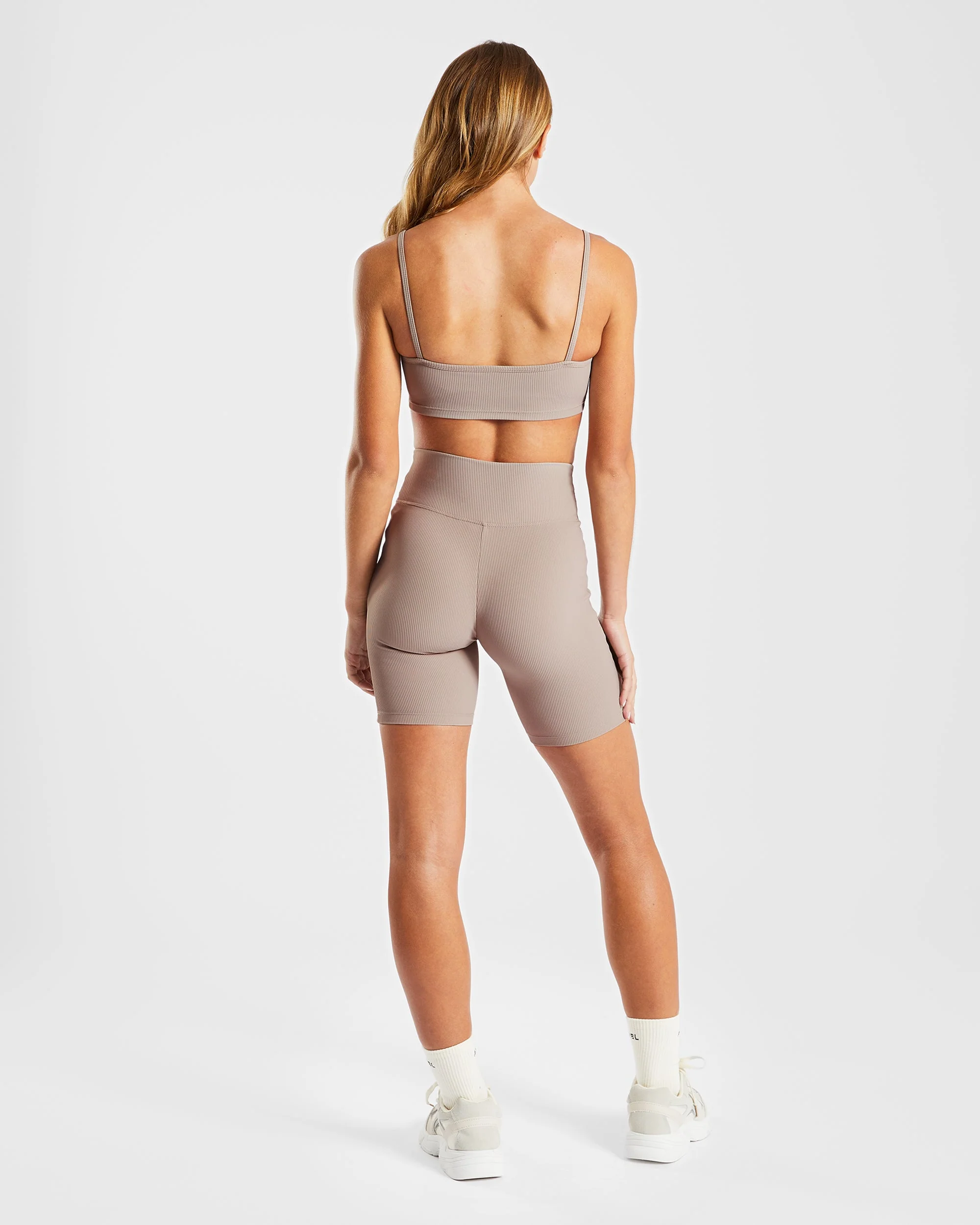 Sculpt Ribbed Cycling Shorts - Taupe - Image 4