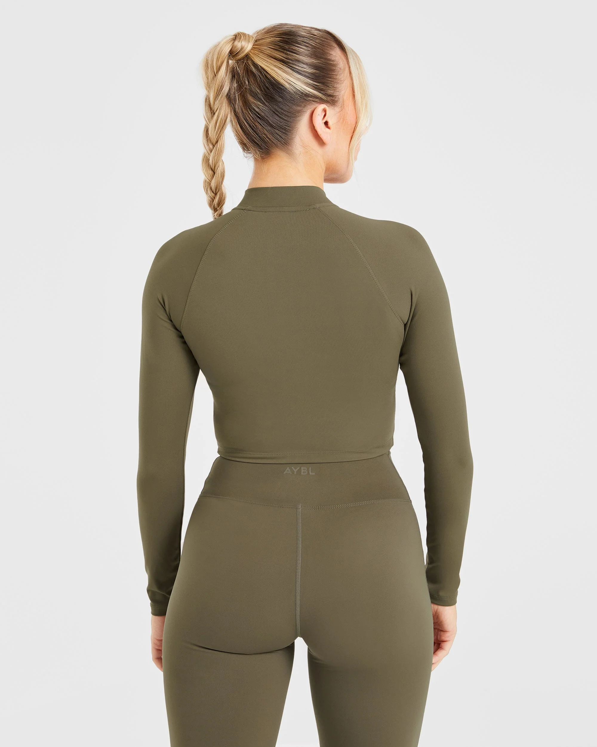 Sculpt Wrap Zip Up Jacket - Deep Khaki - Image 2