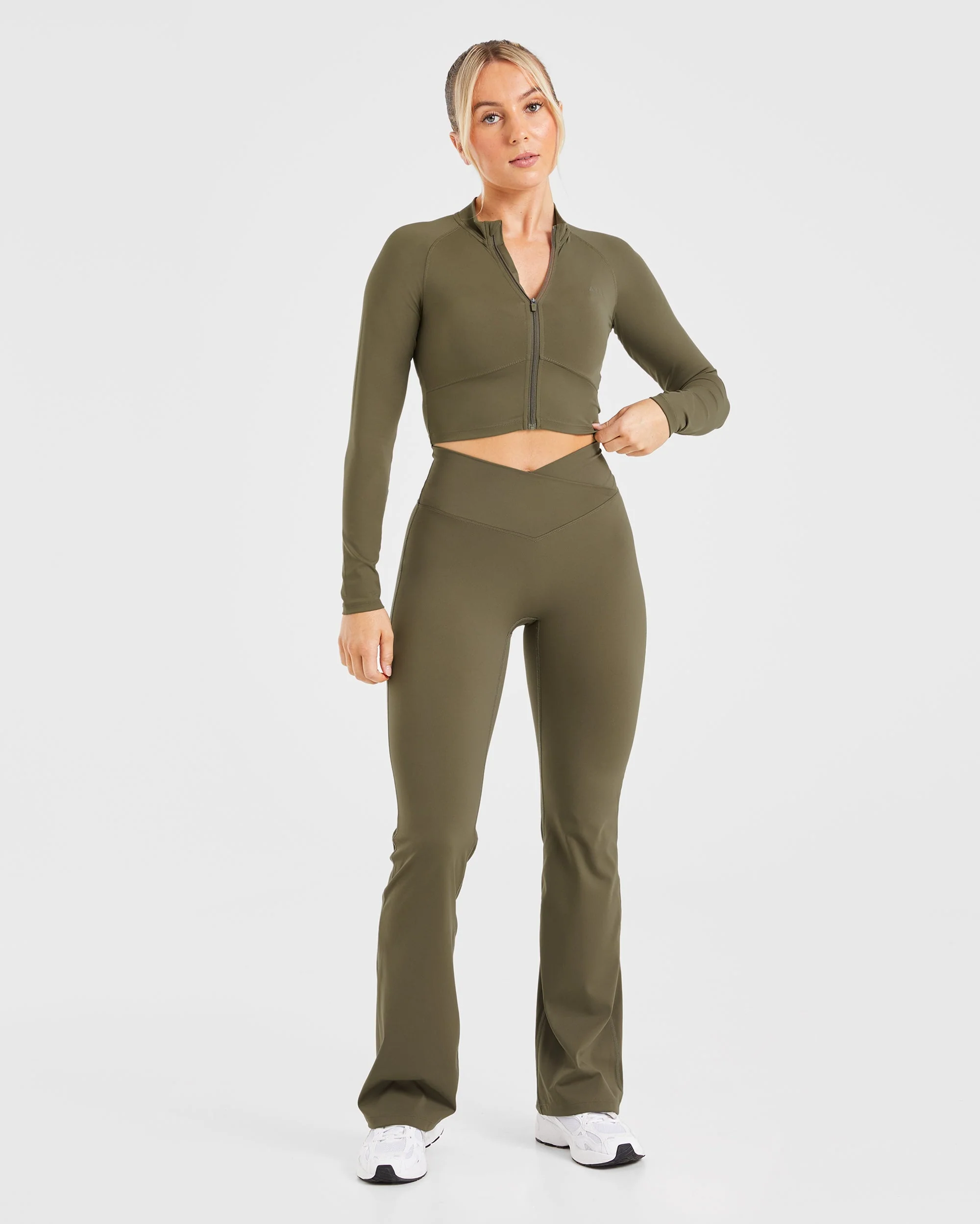 Sculpt Wrap Zip Up Jacket - Deep Khaki - Image 3