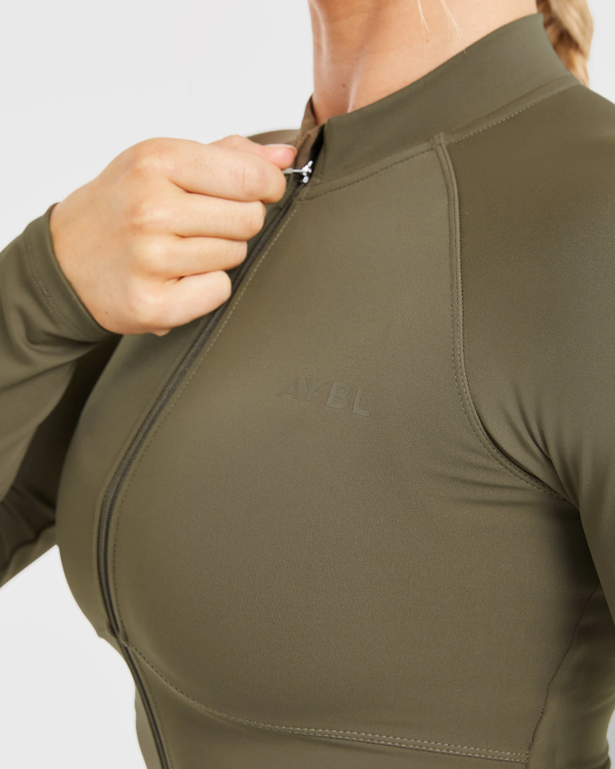 Sculpt Wrap Zip Up Jacket - Deep Khaki - Image 6