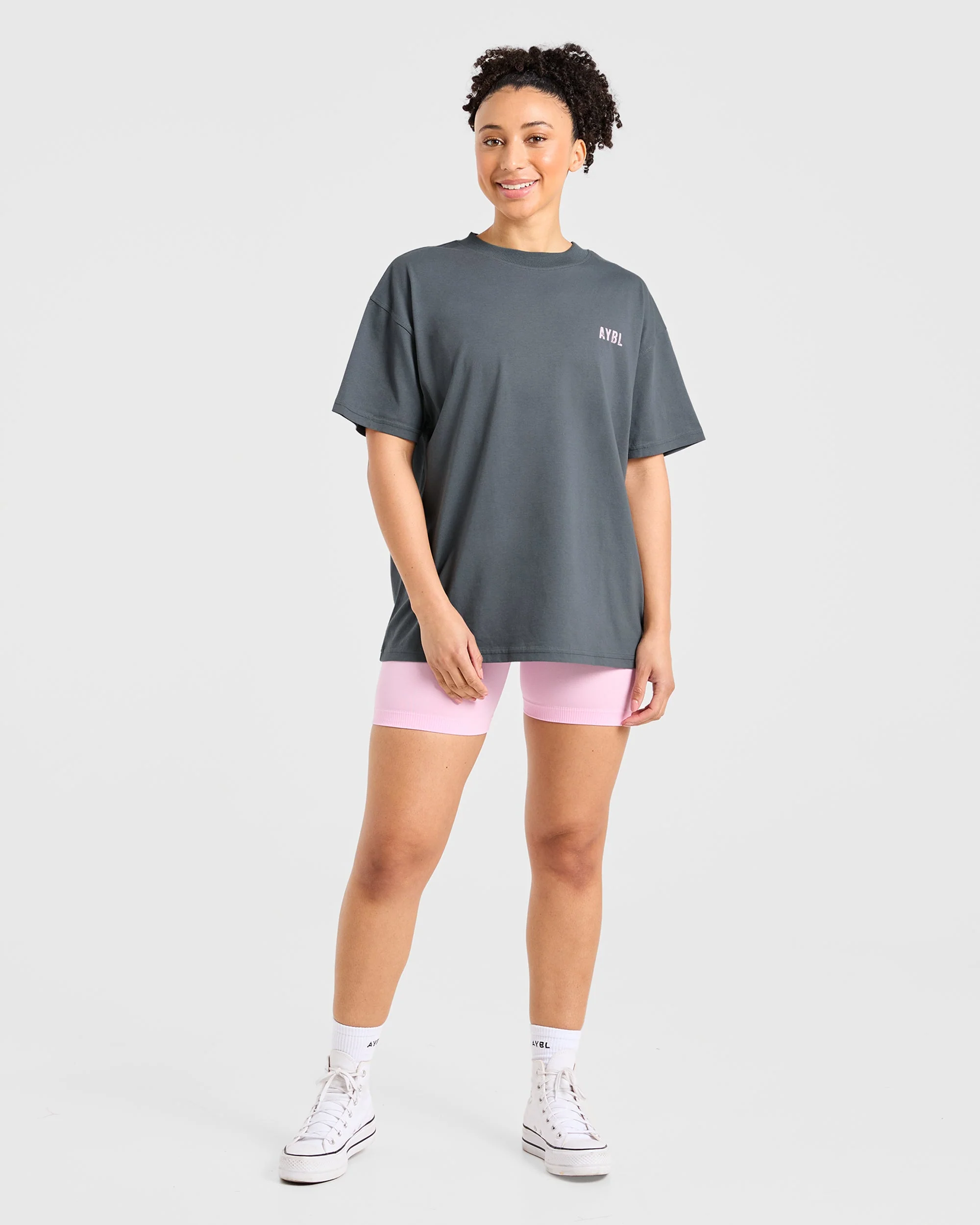 Sculpting Season Oversized T Shirt - Grey/Pink - Image 4