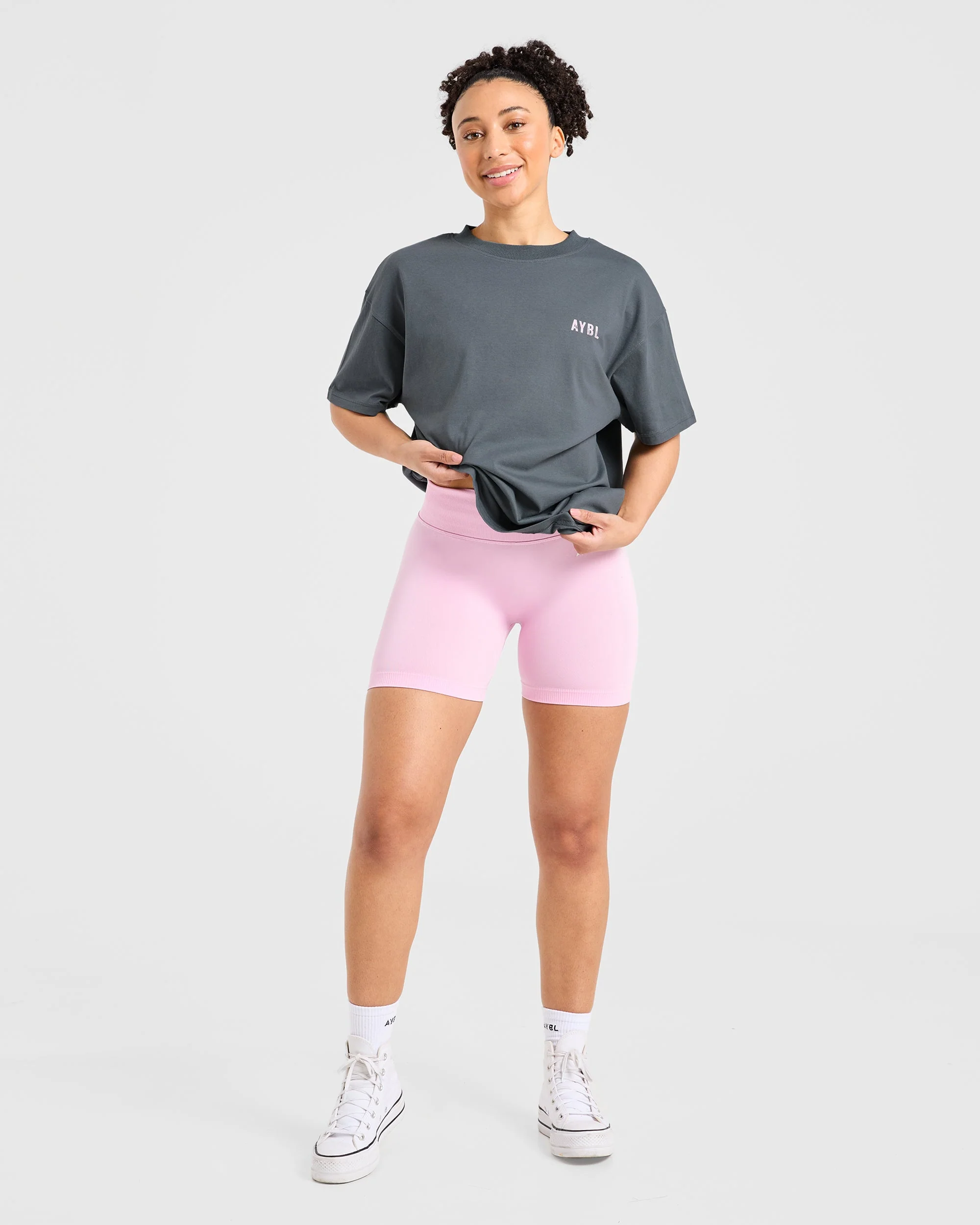 Sculpting Season Oversized T Shirt - Grey/Pink - Image 7