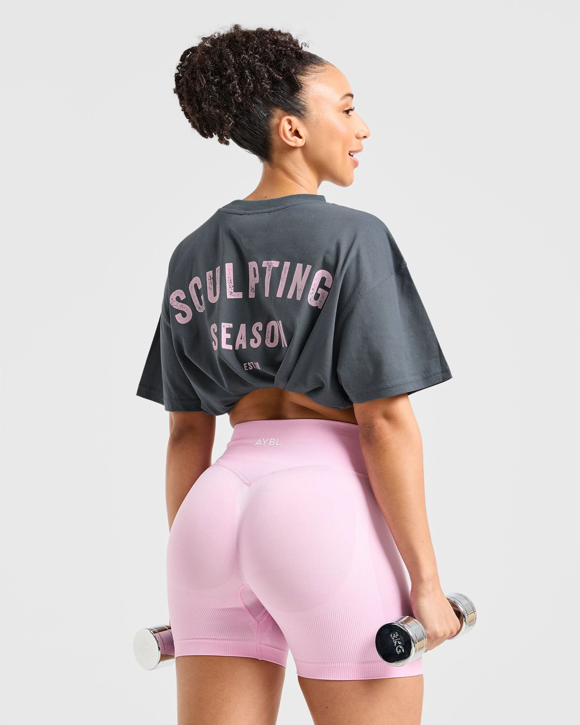 Sculpting Season Oversized T Shirt - Grey/Pink - Image 8