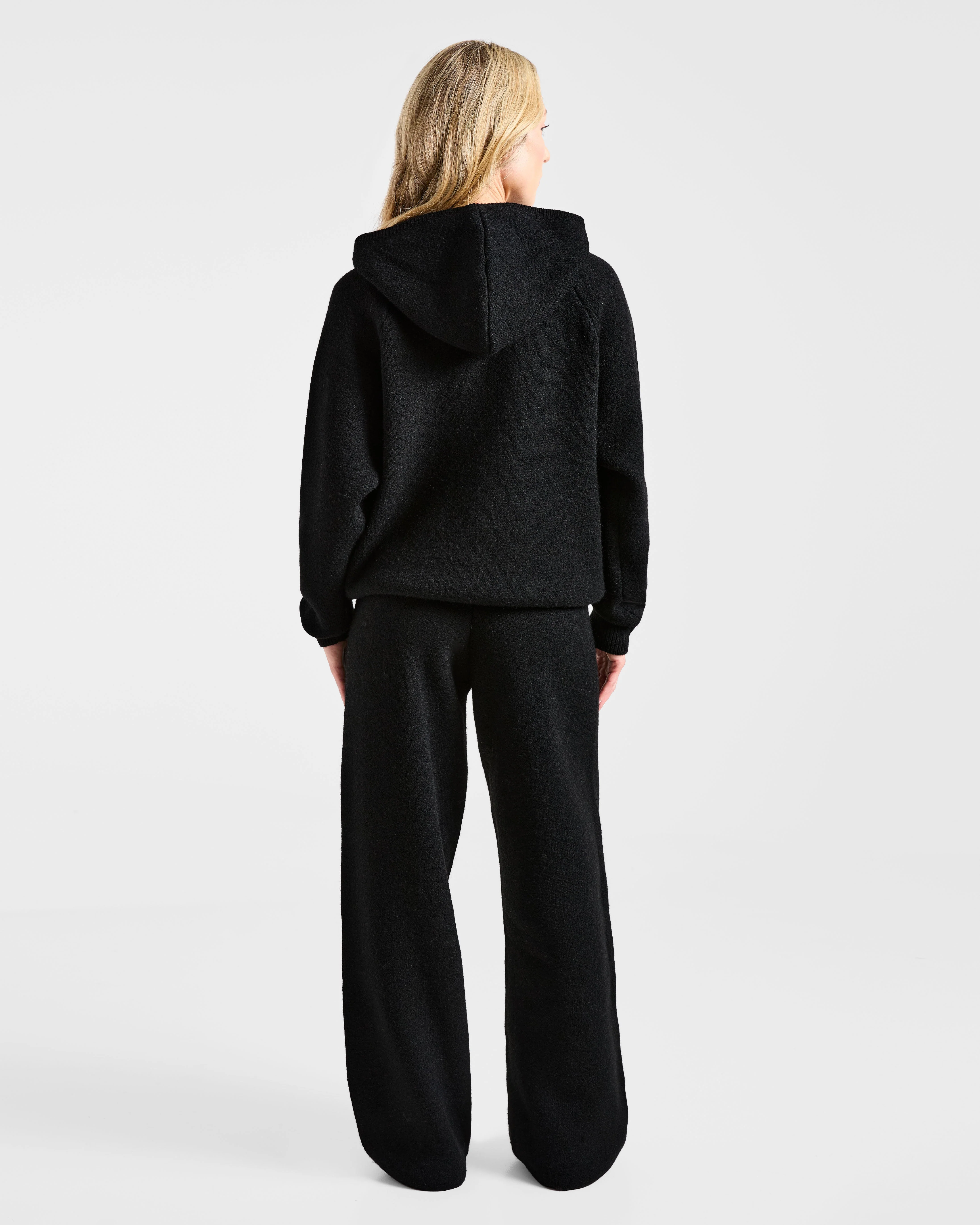 Soft Oversized Knitted Hoodie - Black - Image 4
