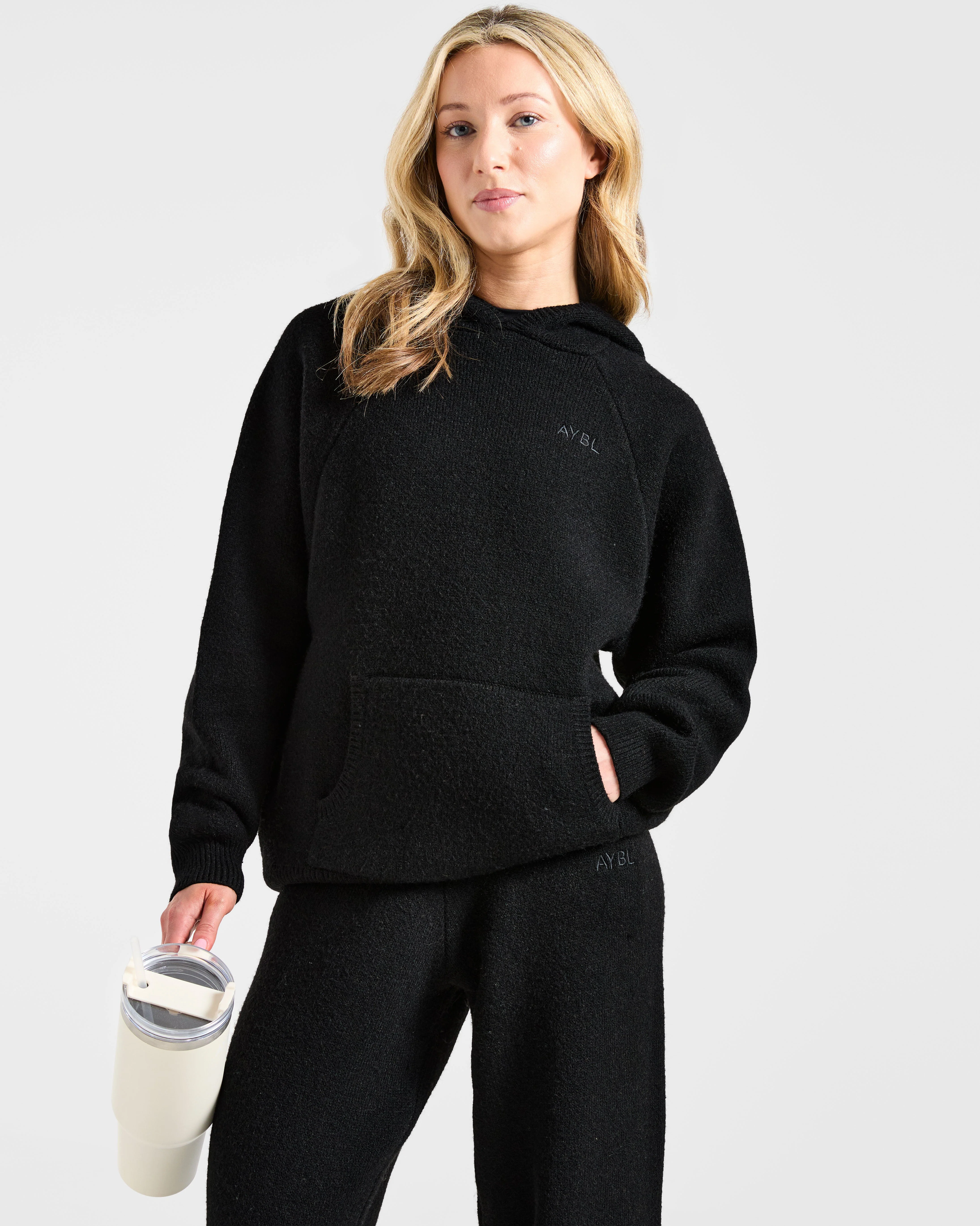 Soft Oversized Knitted Hoodie - Black - Image 7