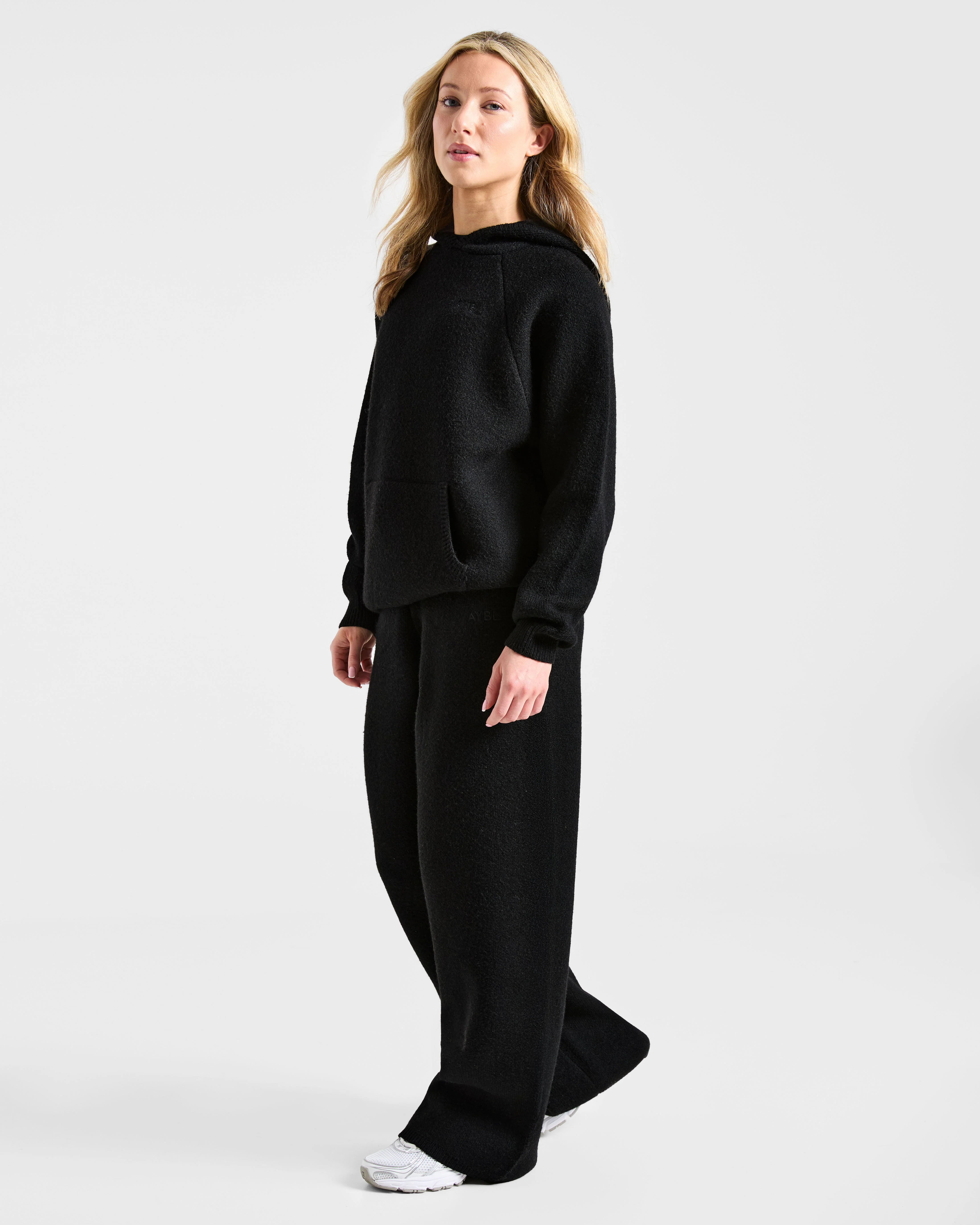 Soft Oversized Knitted Hoodie - Black - Image 8