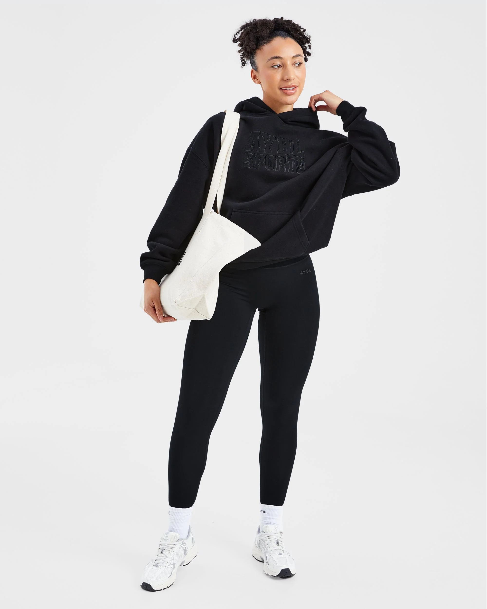 Sport Outline Oversized Hoodie - Black - Image 7