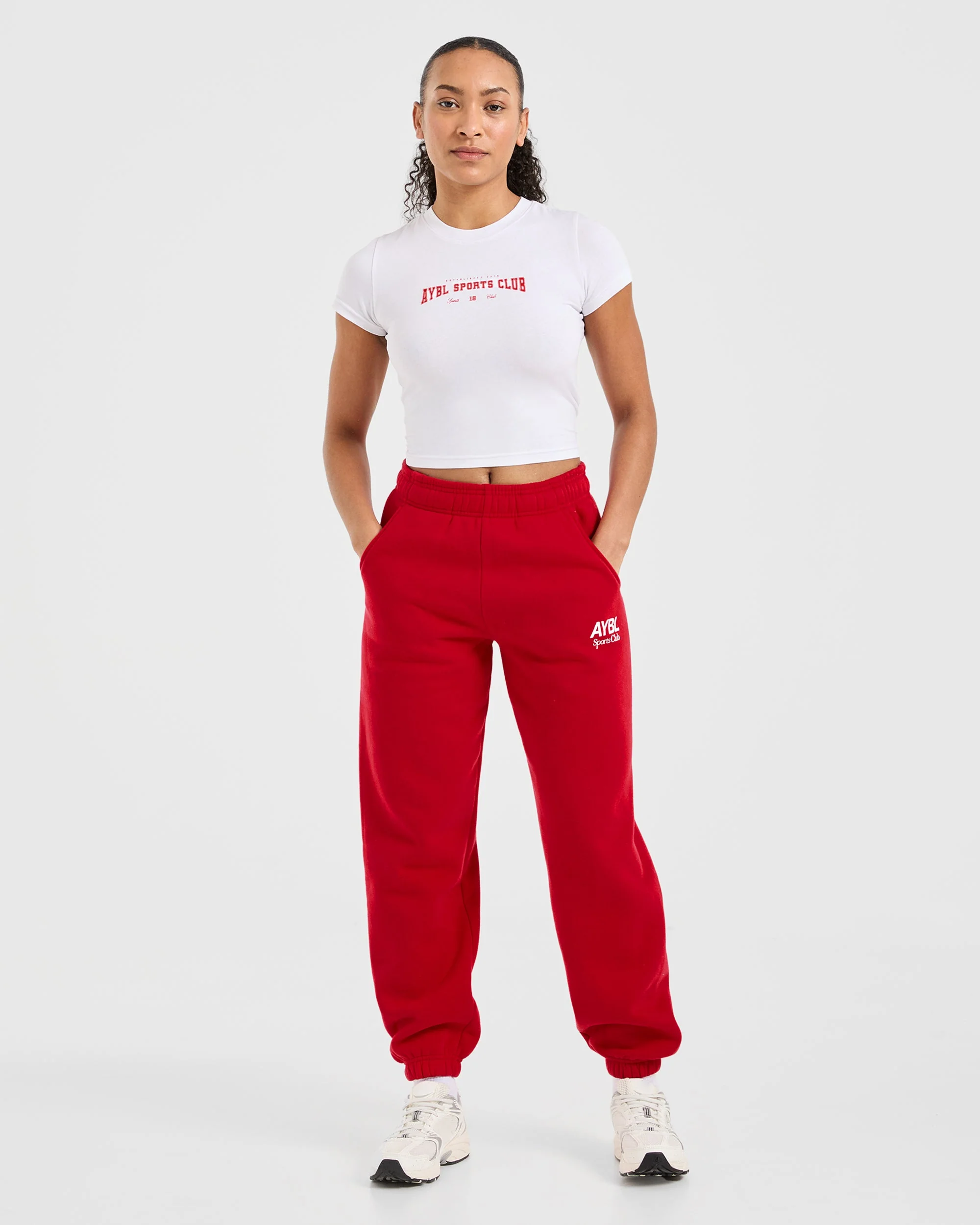 Sports Club Varsity Baby Tee - White/Red - Image 3