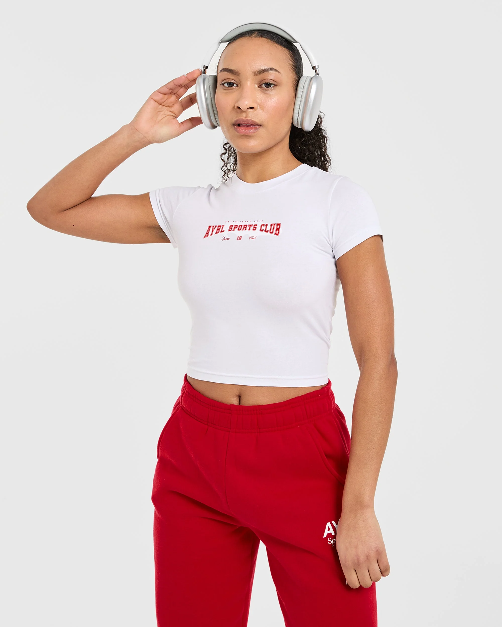 Sports Club Varsity Baby Tee - White/Red - Image 7