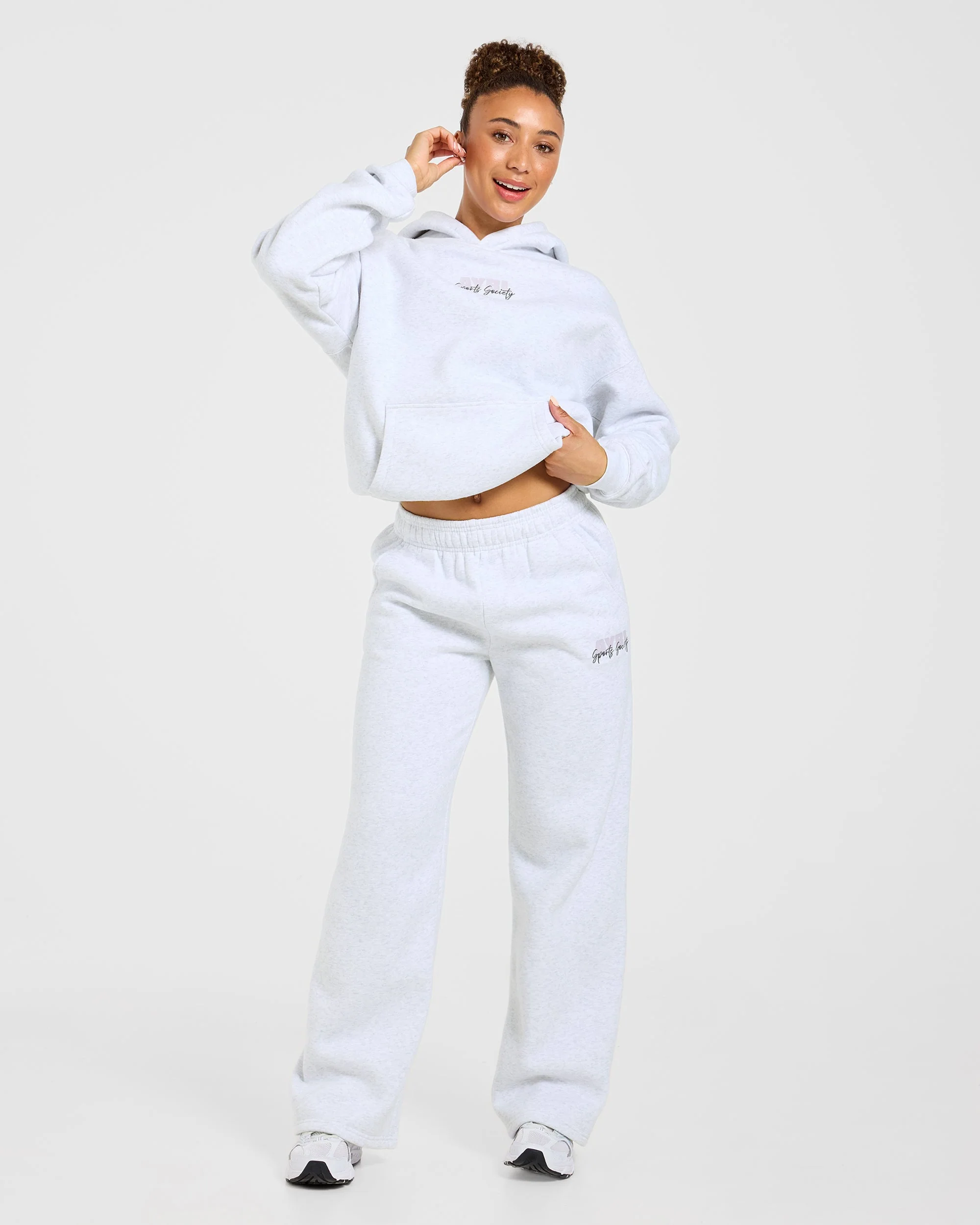 Sports Society Oversized Straight Leg Joggers - Heather Grey - Image 7