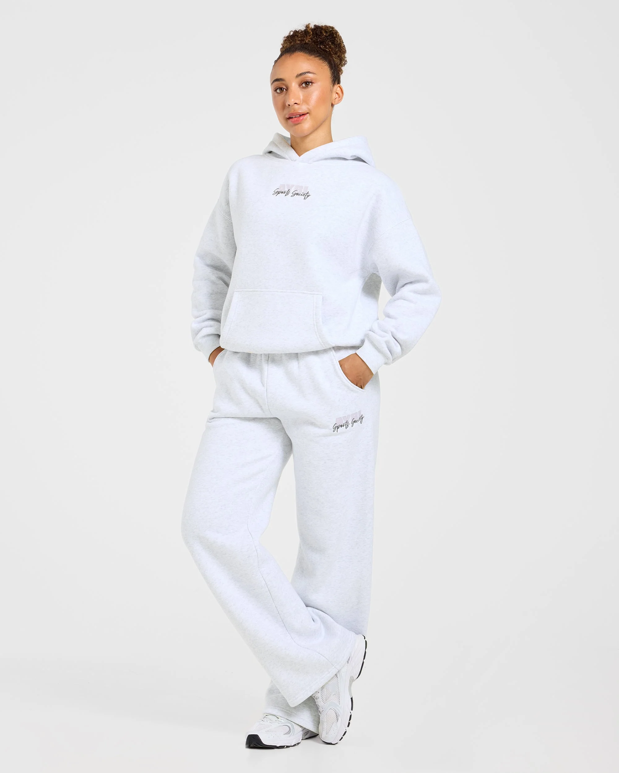 Sports Society Oversized Straight Leg Joggers - Heather Grey - Image 8