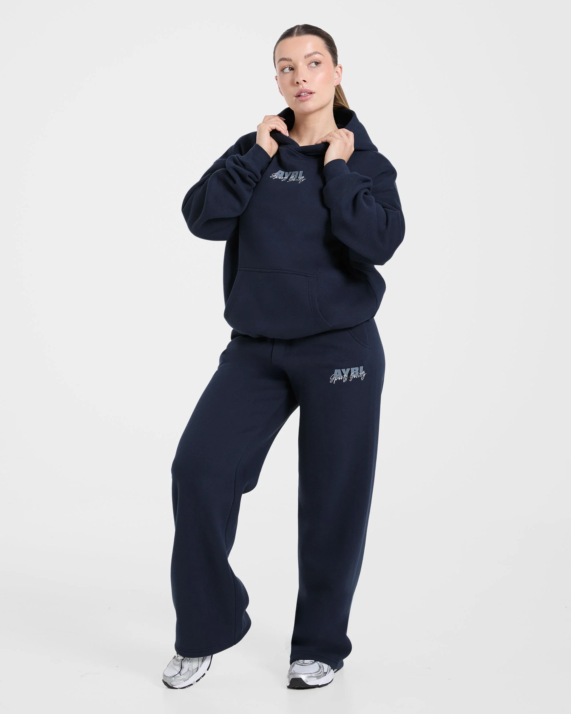 Sports Society Oversized Straight Leg Joggers - Navy - Image 8