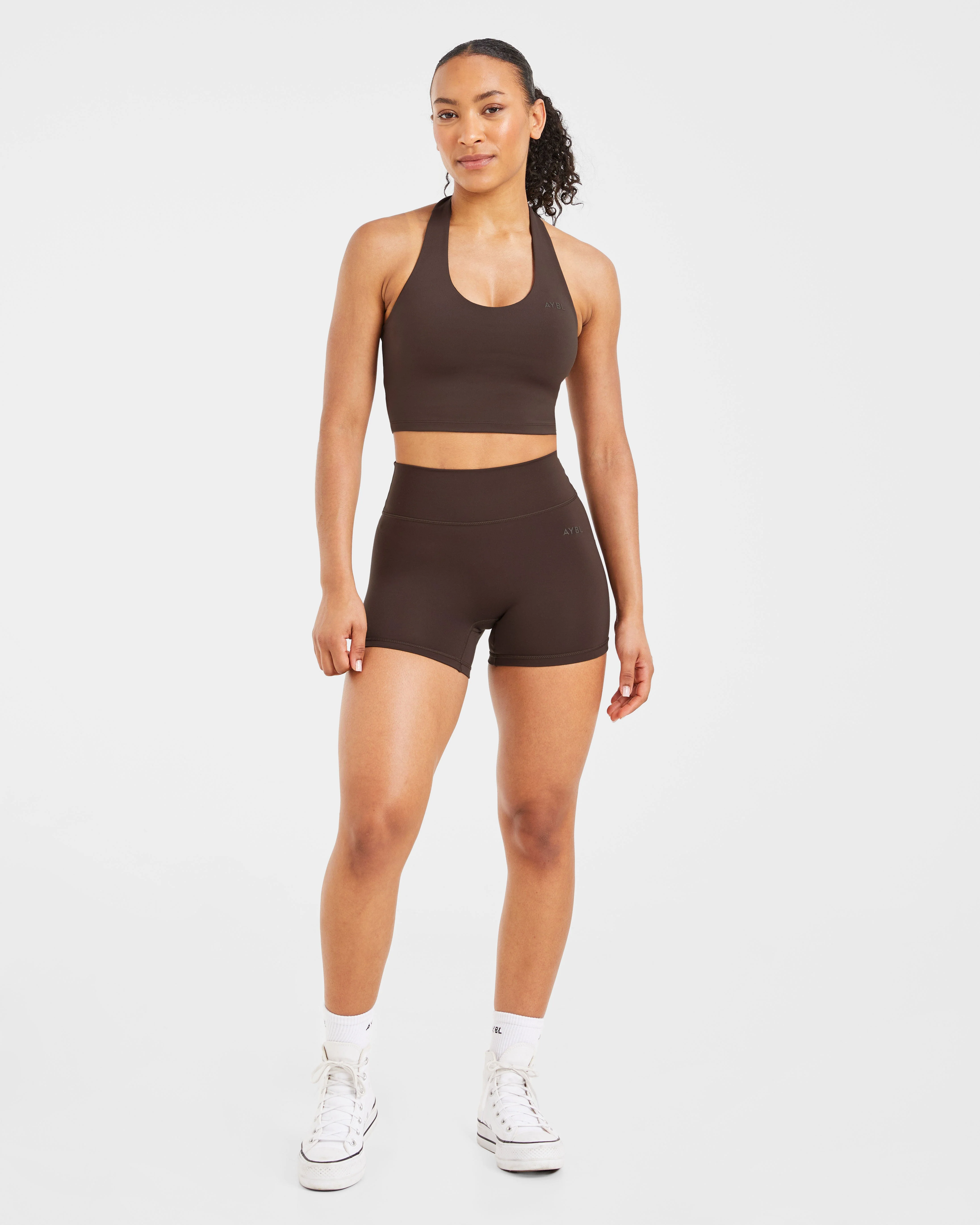 Staple Halterneck Crop Top - Coffee Brown - Image 3