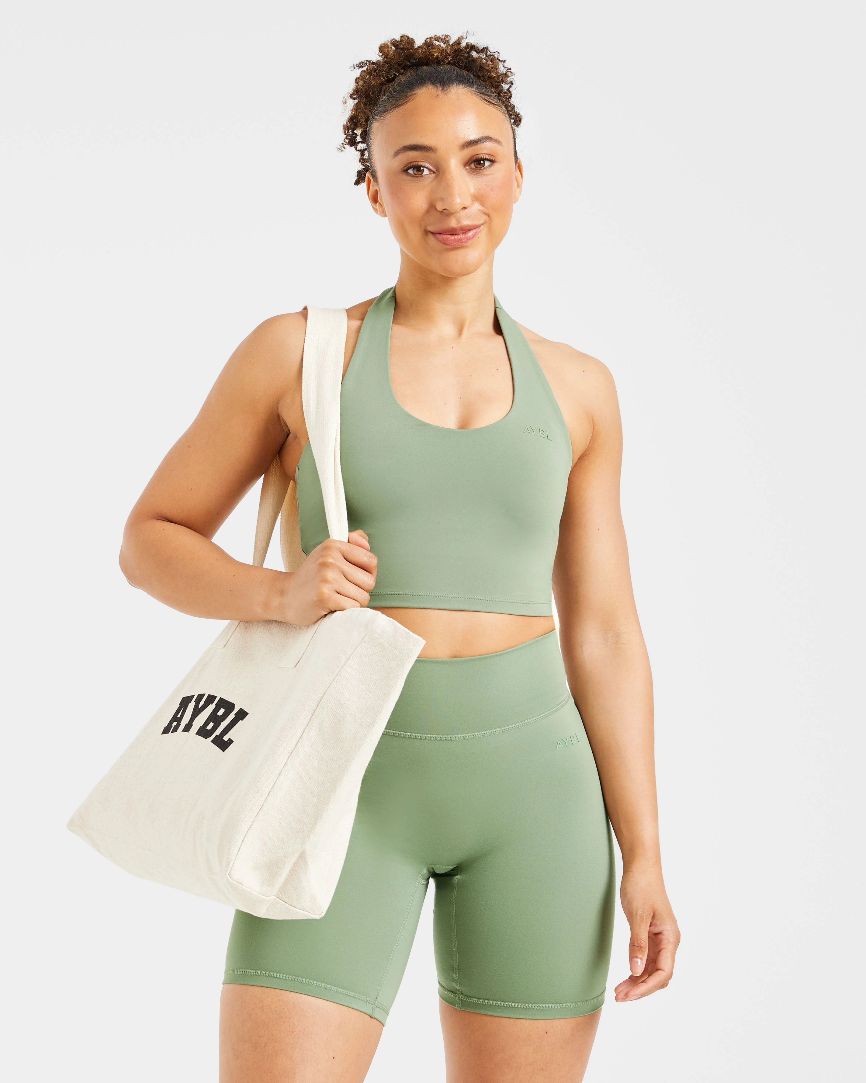 Staple Halterneck Crop Top - Olive Green - Image 7